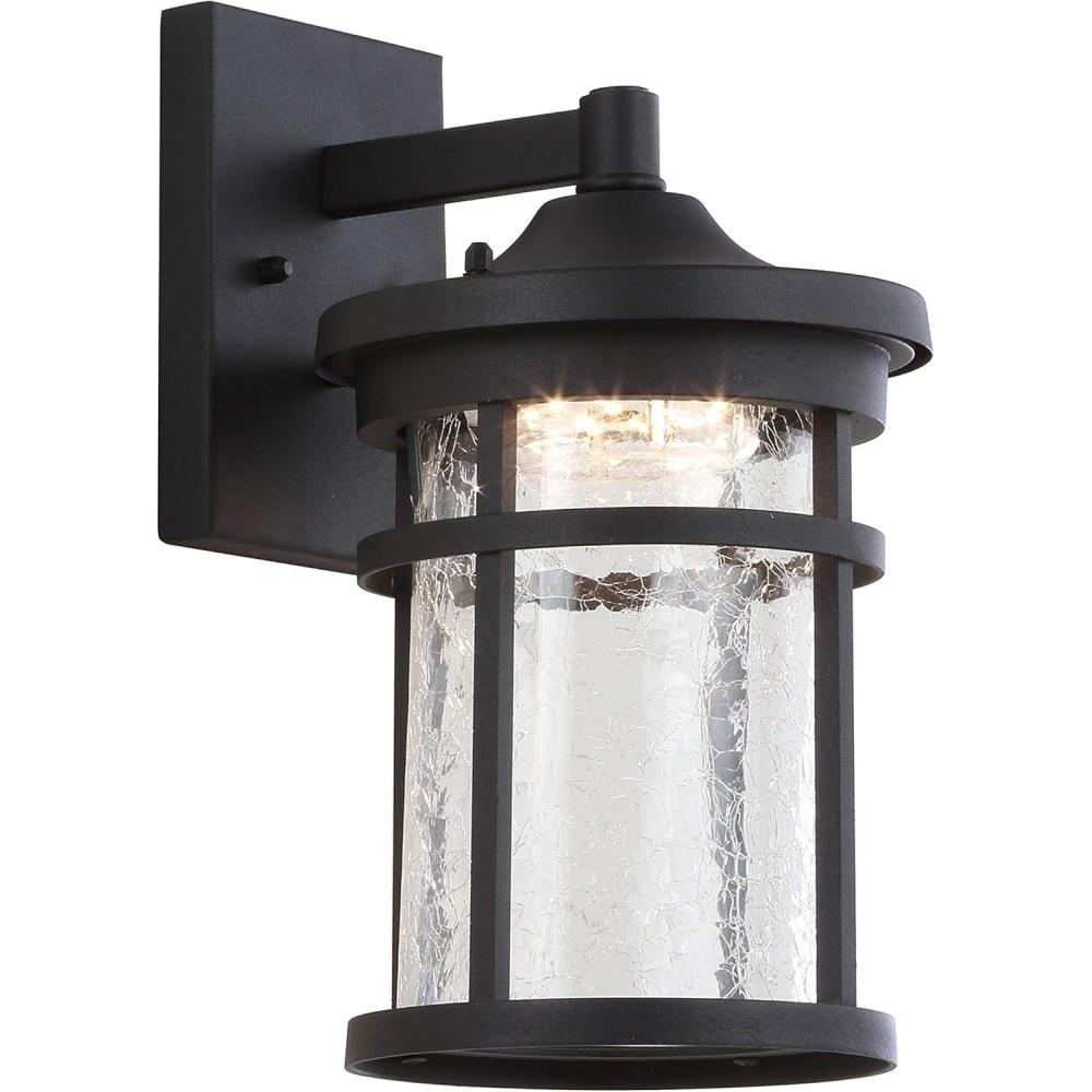 imageJONATHAN Y JYL7450A Porto 1025quot Outdoor Wall Lantern Crackled GlassMetal Integrated Sconce French Country Industrial Rustic 3000K LED Bulbs for Porch Patio Yard Garage Doorway Entryway BlackClear115 in