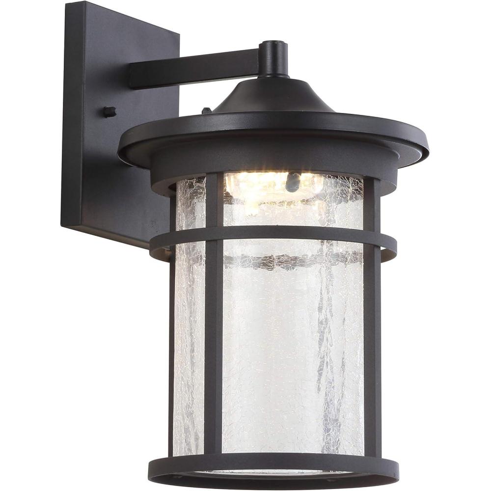 imageJONATHAN Y JYL7450A Porto 1025quot Outdoor Wall Lantern Crackled GlassMetal Integrated Sconce French Country Industrial Rustic 3000K LED Bulbs for Porch Patio Yard Garage Doorway Entryway BlackClear14 in