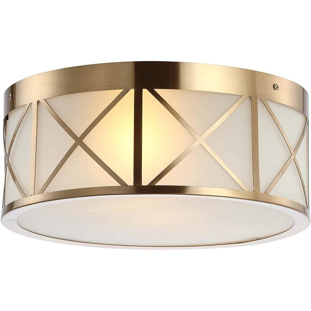 imageJONATHAN Y JYL7453A Cadence 13quot Drum MetalGlass Flush Mount ModernContemporaryMinimalisticTransitional Dimmable 2700K Cozy Warm Light KitchenHallwayBathroomStairwell Brass Gold15 in
