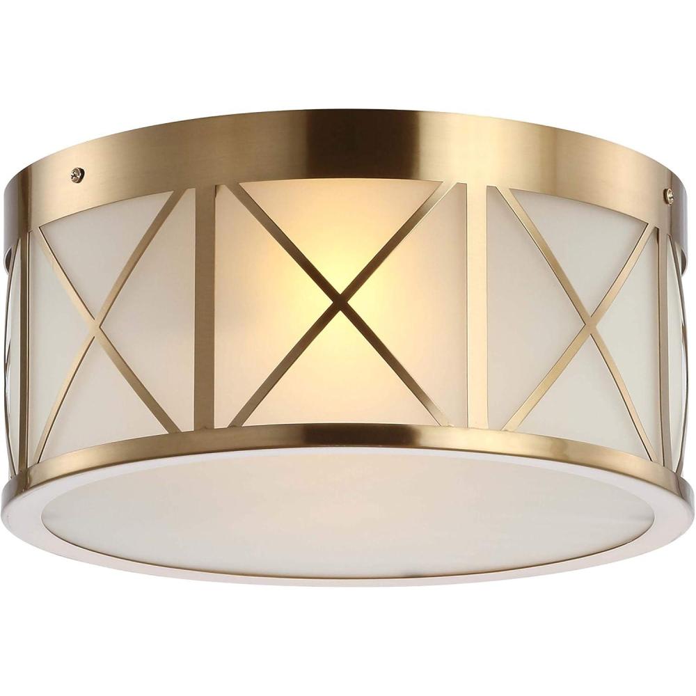 imageJONATHAN Y JYL7453A Cadence 13quot Drum MetalGlass Flush Mount ModernContemporaryMinimalisticTransitional Dimmable 2700K Cozy Warm Light KitchenHallwayBathroomStairwell Brass Gold13 in