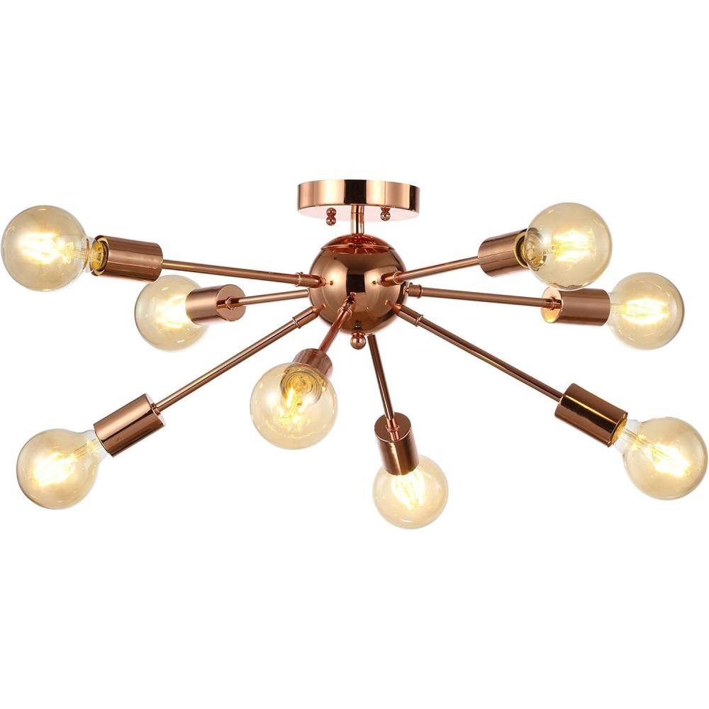 imageJONATHAN Y JYL7459A Copper 305quot 8Light Sputnik Metal LED Flush Mount GlamScandinavianMinimalistMidcentury Dimmable 2700K Cozy Warm Light KitchenHallwayBathroomStairwell Copper