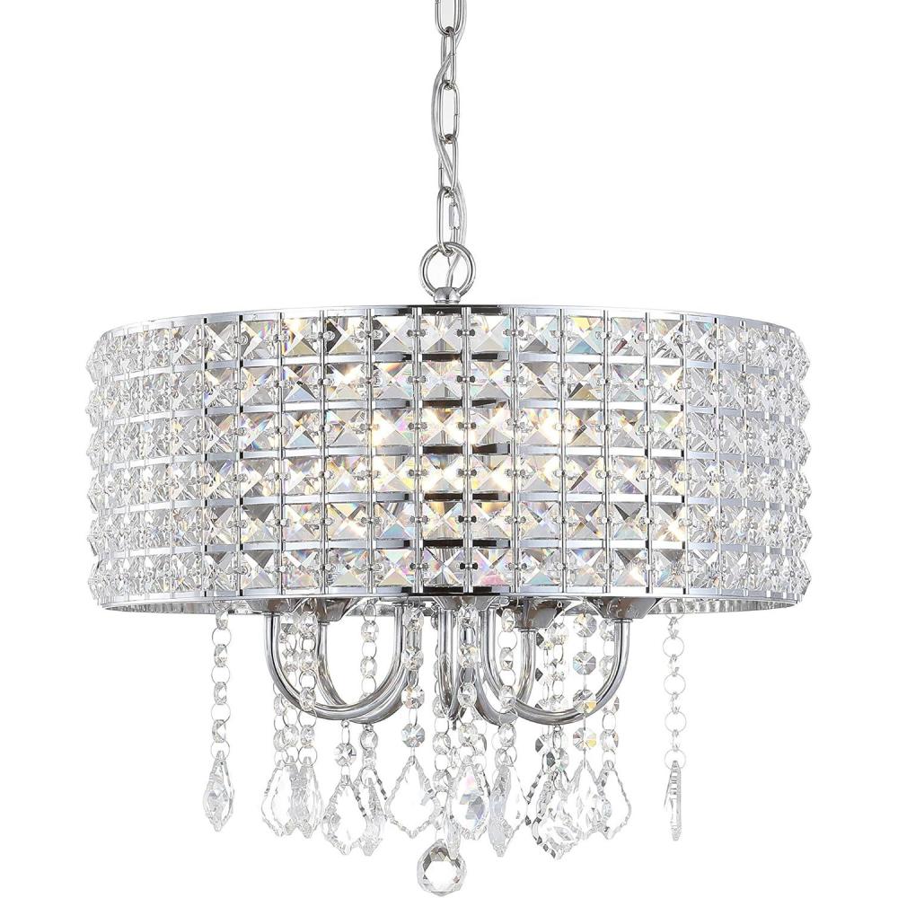 imageJONATHAN Y JYL7468A Reese 17quot MetalCrystal LED Adjustable Drop Pendant Contemporary Glam Dimmable Dining Room Living Room Kitchen Foyer ChromeChrome
