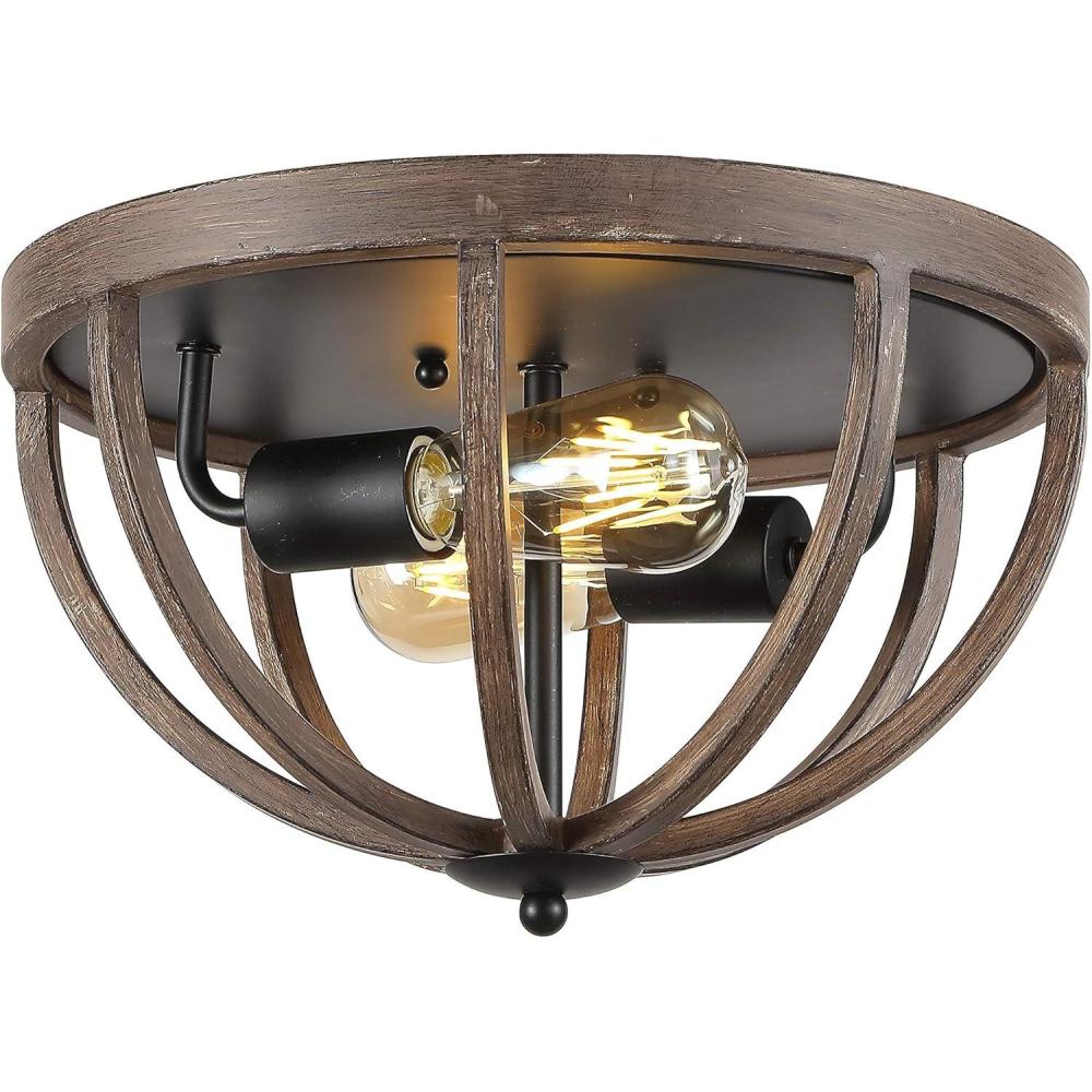 imageJONATHAN Y JYL7479A Darlene 13quot 2Light Iron Rustic Farmhouse LED Flush MountIndustrialVintageCottageTransitional Dimmable 2700K Cozy Warm Light KitchenHallwayBathroomStairwell Brown
