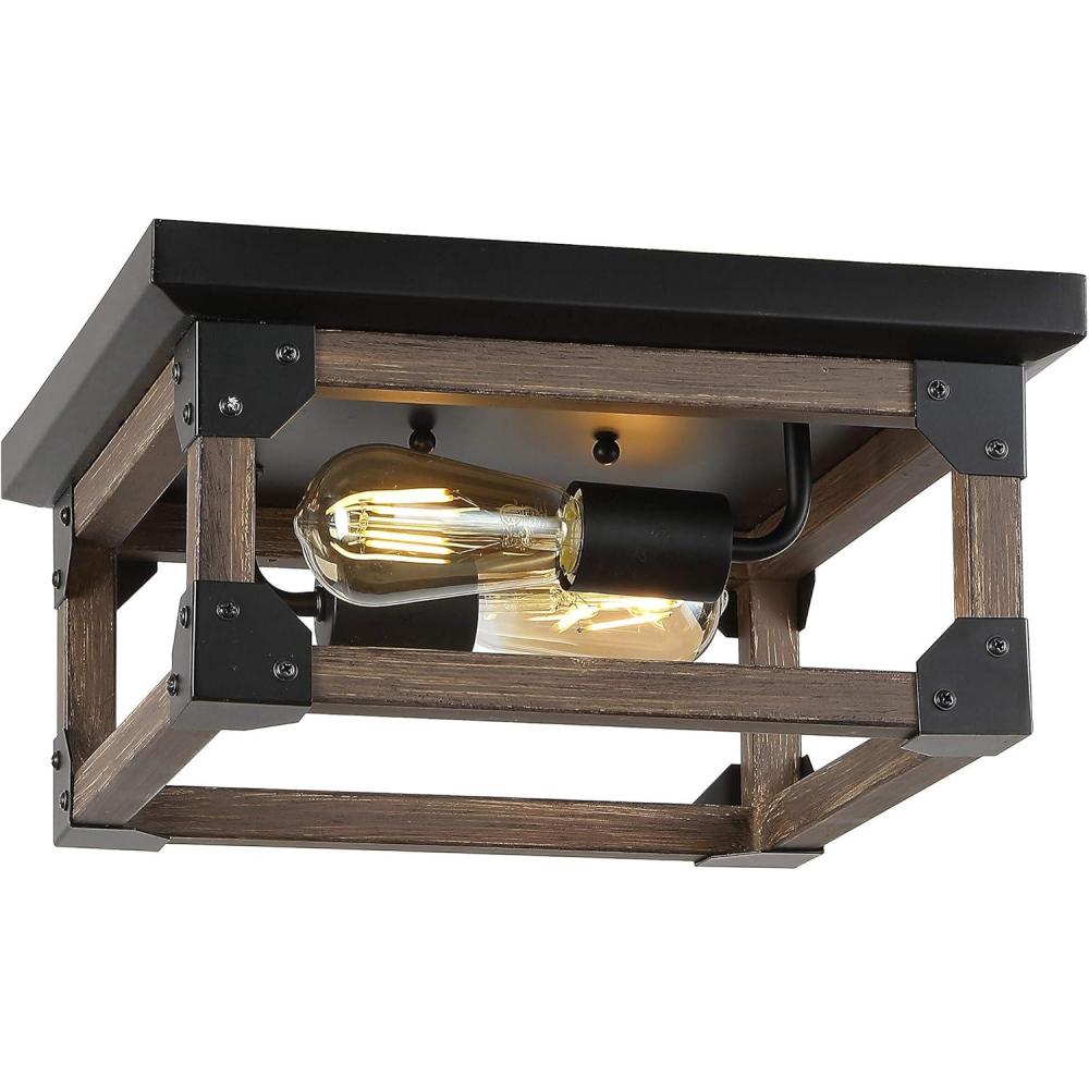 imageJONATHAN Y JYL7480A Cheshire 13quot 2Light Iron Rustic Farmhouse LED Flush Mount IndustrialVintageCottage Dimmable 2700K Cozy Warm Light KitchenHallwayBathroomStairwell BrownBlack