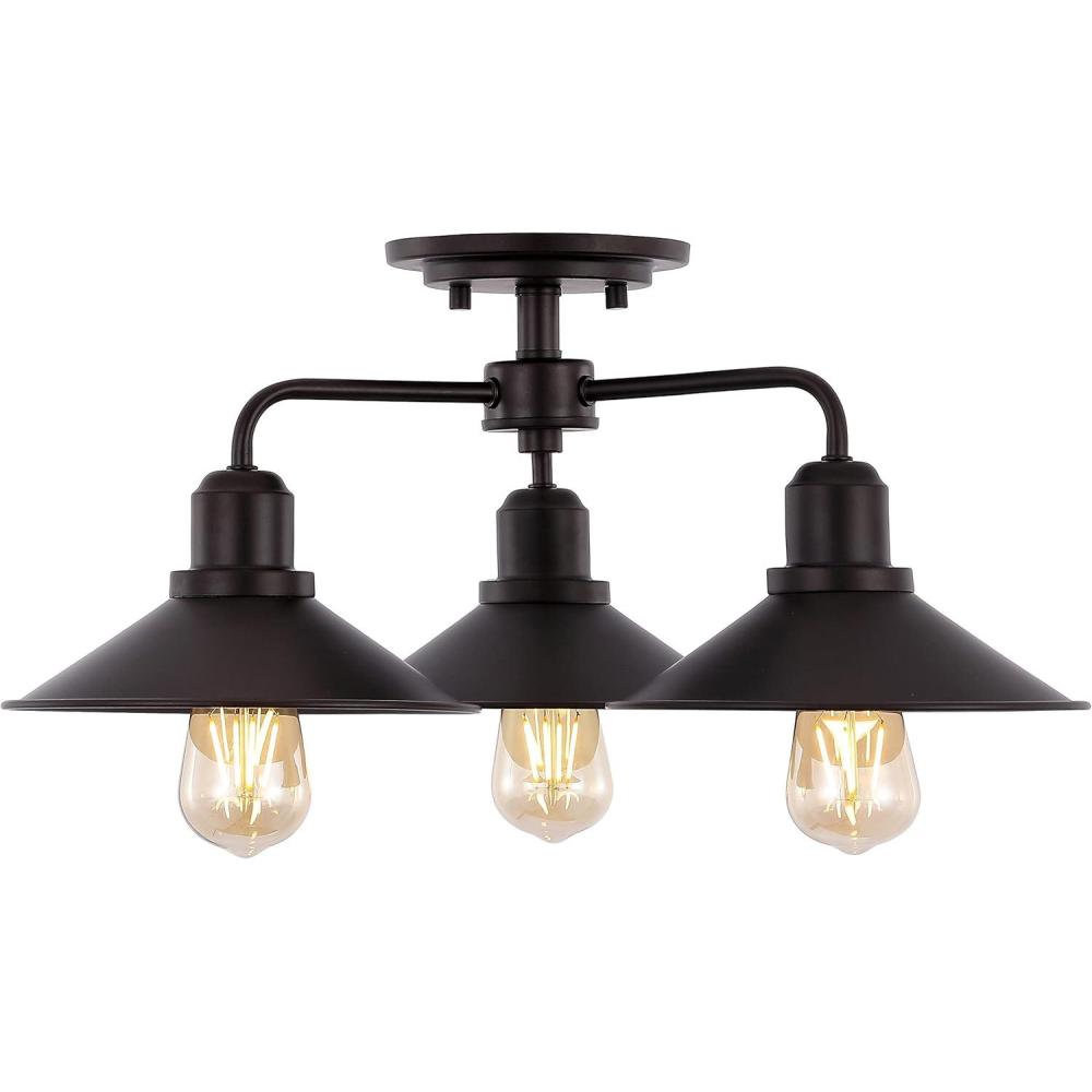 imageJONATHAN Y JYL7498A Calvin 185quot 3Light Iron Industrial LED Semi Flush Mount Classic Farmhouse Contemporary Midcentury Rustic Dimmable Dining Room Living Room Kitchen Foyer Bedroom Oil Rubbed Bronze