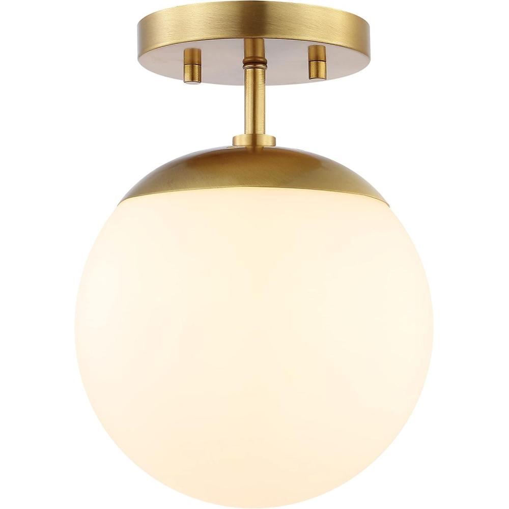 imageJONATHAN Y JYL7499C Marcel Bistro 775quot 1Light Bohemian Farmhouse IronFrosted Glass LED Semi Flush Mount BlackWhite for Bedroom Living Room Kitchen Home Office Kids RoomBrass Gold