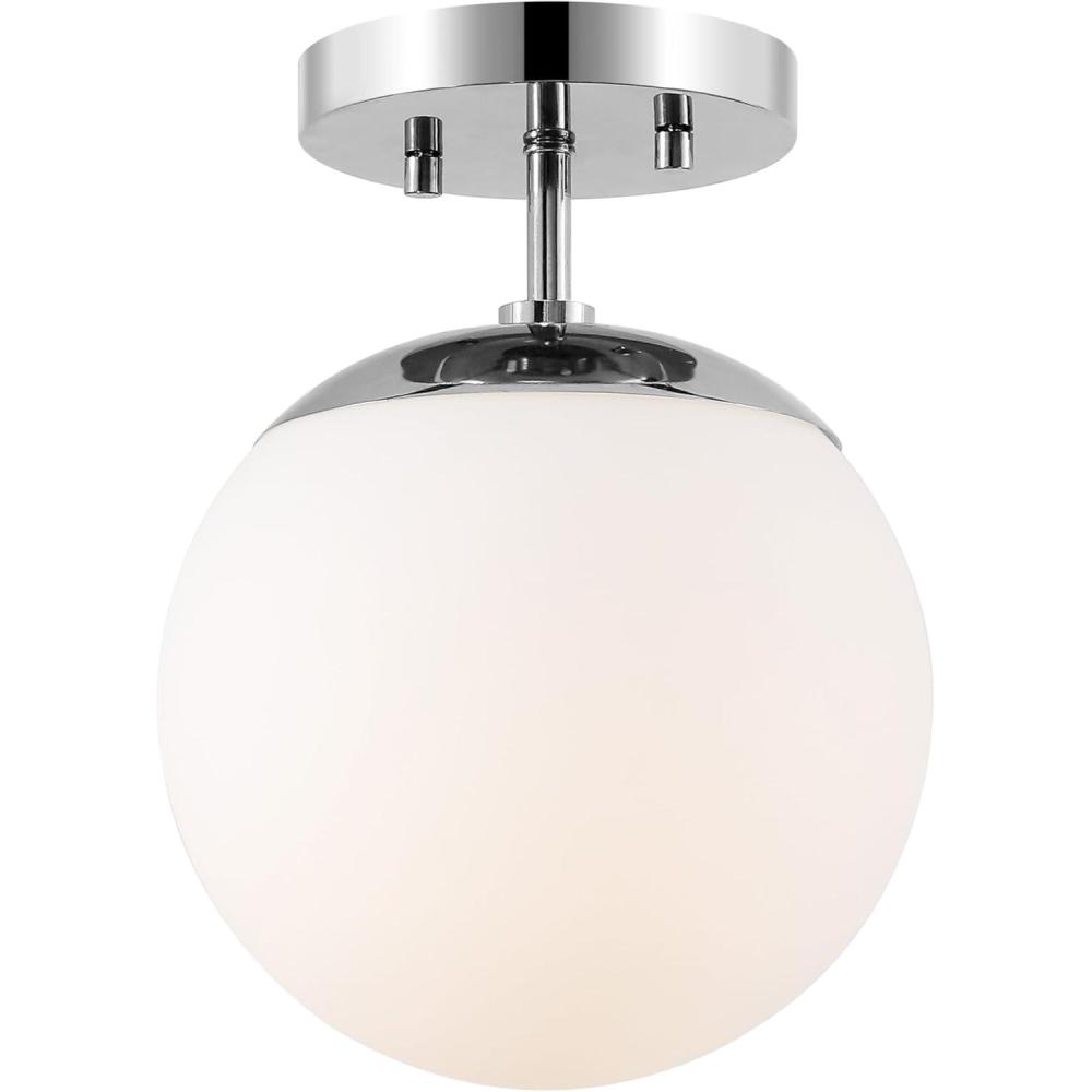 imageJONATHAN Y JYL7499C Marcel Bistro 775quot 1Light Bohemian Farmhouse IronFrosted Glass LED Semi Flush Mount BlackWhite for Bedroom Living Room Kitchen Home Office Kids RoomChrome White