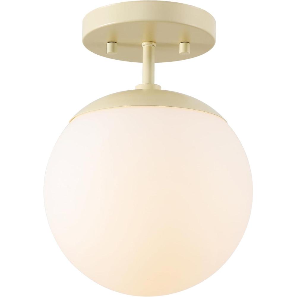 imageJONATHAN Y JYL7499C Marcel Bistro 775quot 1Light Bohemian Farmhouse IronFrosted Glass LED Semi Flush Mount BlackWhite for Bedroom Living Room Kitchen Home Office Kids RoomBeigeWhite