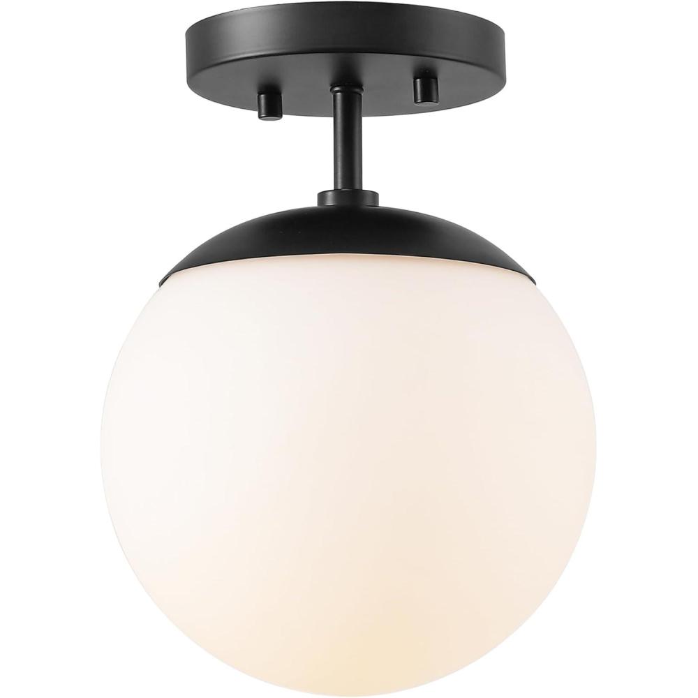 imageJONATHAN Y JYL7499C Marcel Bistro 775quot 1Light Bohemian Farmhouse IronFrosted Glass LED Semi Flush Mount BlackWhite for Bedroom Living Room Kitchen Home Office Kids RoomBlack White