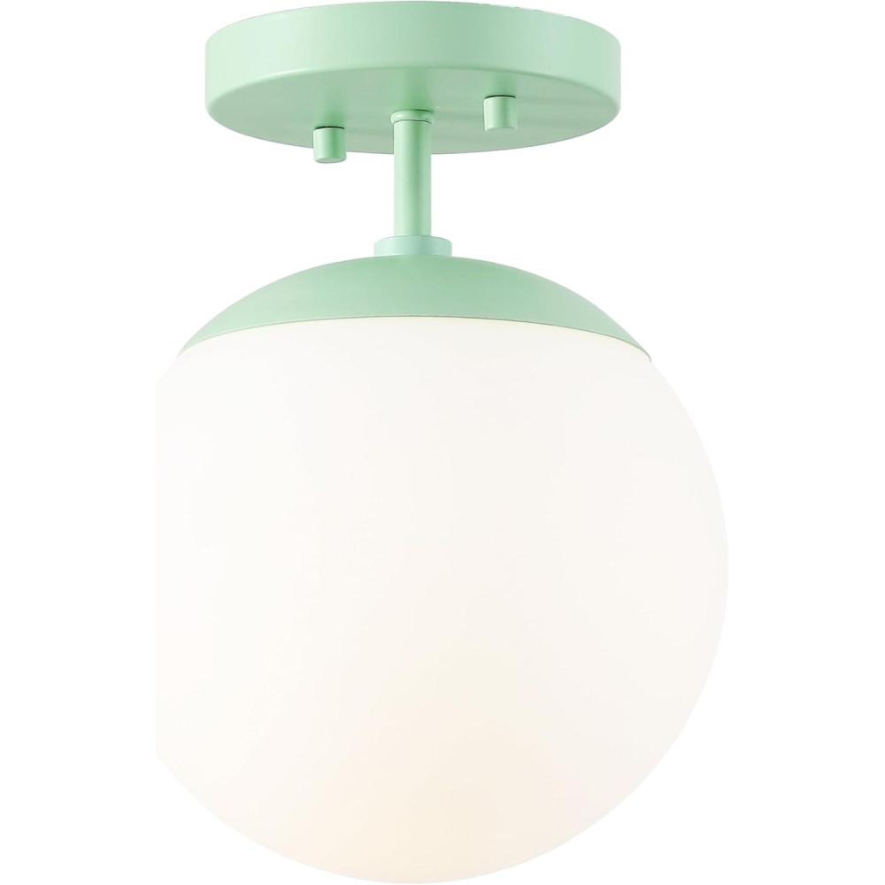 imageJONATHAN Y JYL7499C Marcel Bistro 775quot 1Light Bohemian Farmhouse IronFrosted Glass LED Semi Flush Mount BlackWhite for Bedroom Living Room Kitchen Home Office Kids RoomMint GreenWhite