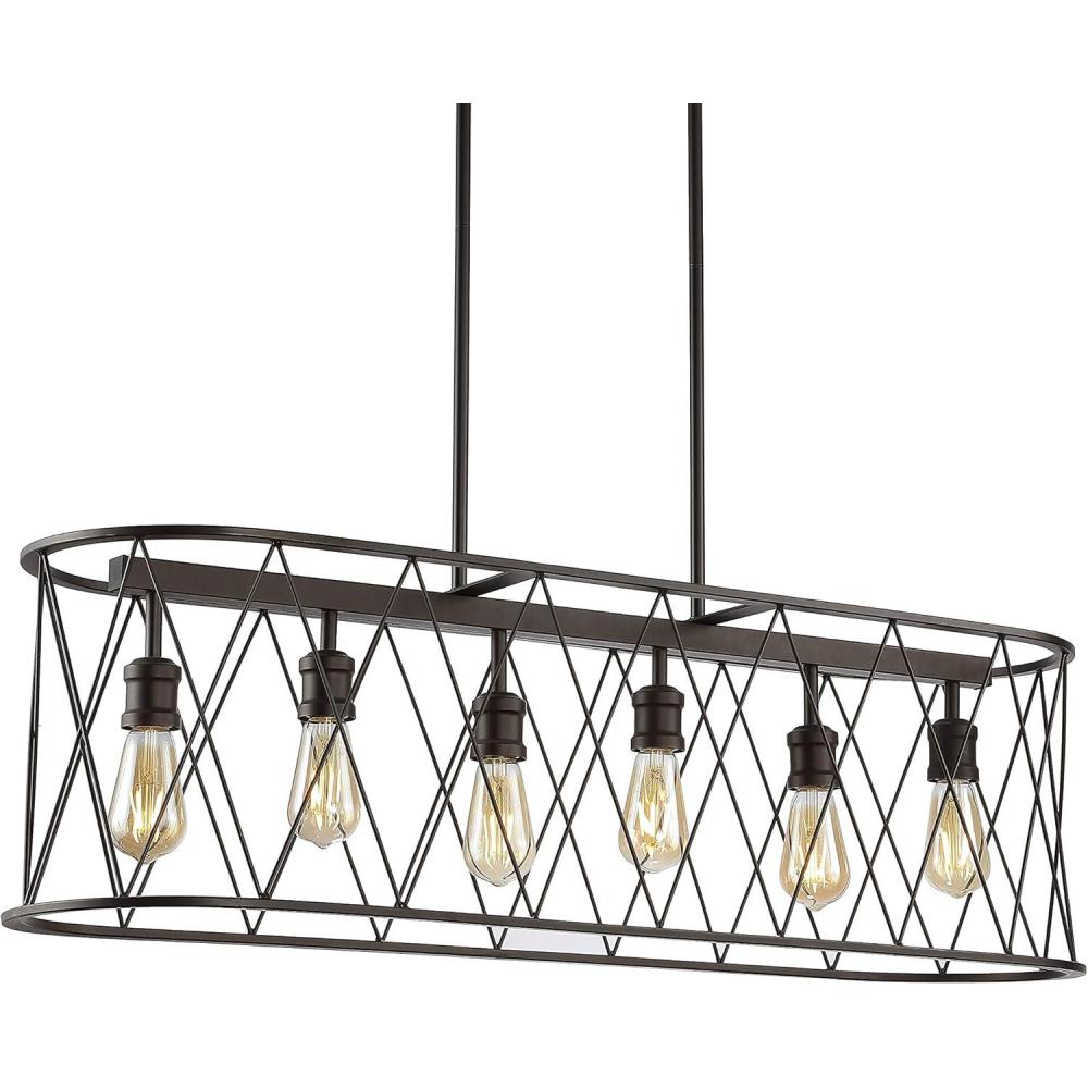 imageJONATHAN Y JYL7505A Marion 3775quot 6Light Adjustable Iron Farmhouse Rustic LED Pendant Bohemian Cottage Industrial Dining Room Living Room Kitchen Foyer Bedroom Hallway Oil Rubbed Bronze
