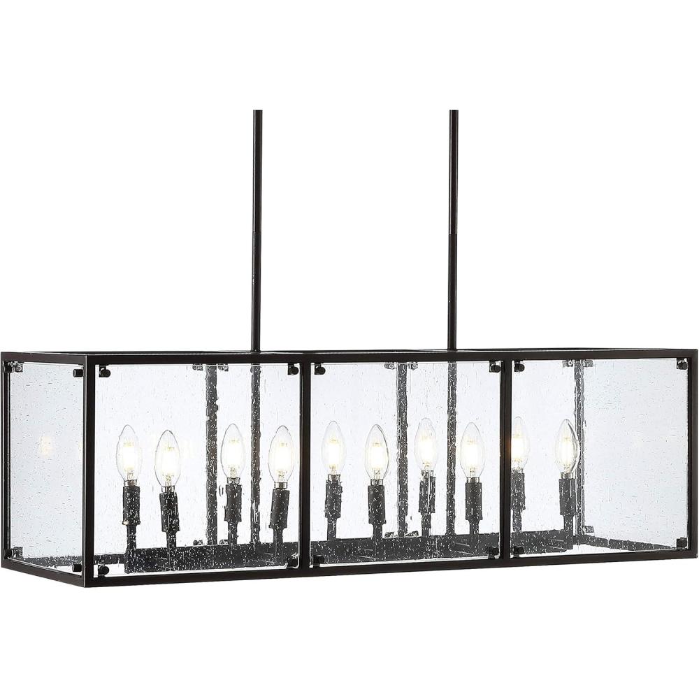 imageJONATHAN Y JYL7515A Paysan 35quot Linear 10Light Adjustable IronSeeded Glass Rustic Farmhouse LED Pendant Industrial Dimmable Dining Room Living Room Kitchen Foyer Bedroom Hallway Oil Rubbed Bronze