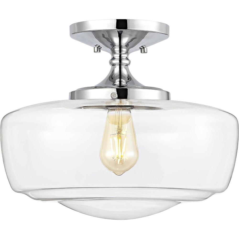 imageJONATHAN Y JYL7517D Marfa 14quot GlassIron Farmhouse Modern Bohemian Cottage Farmhouse Rustic Transitional LED Flush Mount for Bedroom Living Room Home Hallway Office NickelChrome