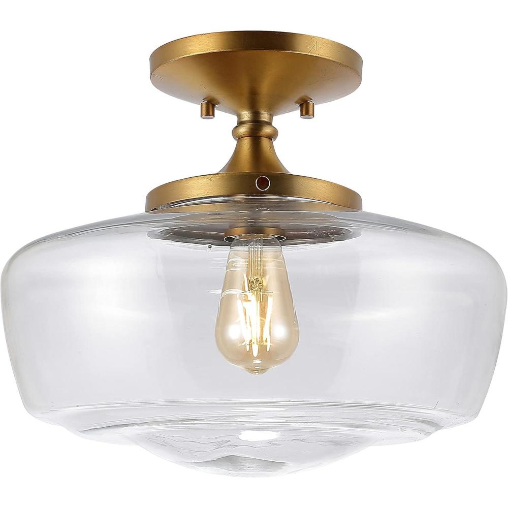 imageJONATHAN Y JYL7517D Marfa 14quot GlassIron Farmhouse Modern Bohemian Cottage Farmhouse Rustic Transitional LED Flush Mount for Bedroom Living Room Home Hallway Office NickelBrass Gold