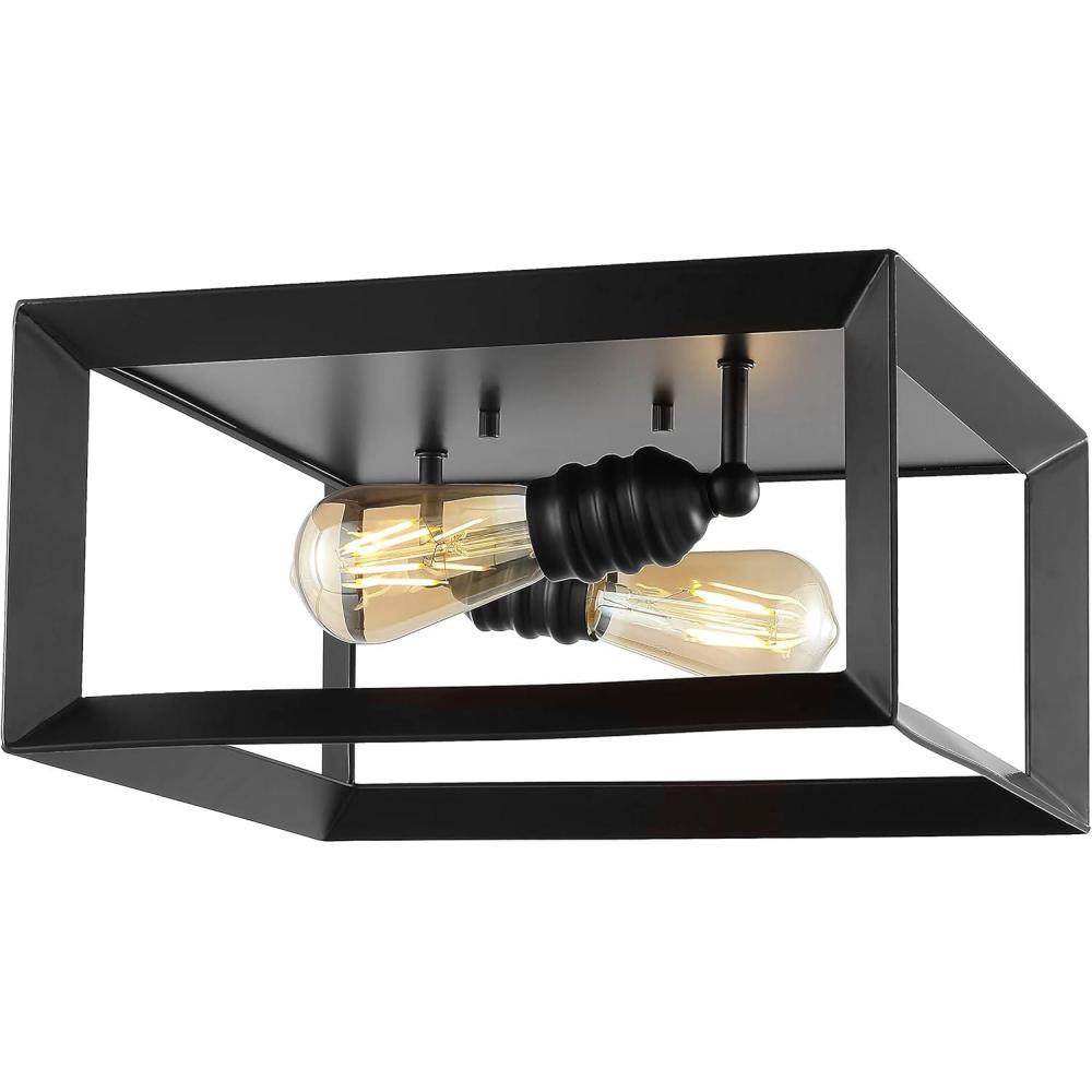 imageJONATHAN Y JYL7563A Marfa Square 13quot 2Light Iron Modern Farmhouse LED Flush Mount Rustic Industrial Dimmable 2700K Cozy Warm Light Kitchen Hallway Bathroom Stairwell Oil Rubbed Bronze