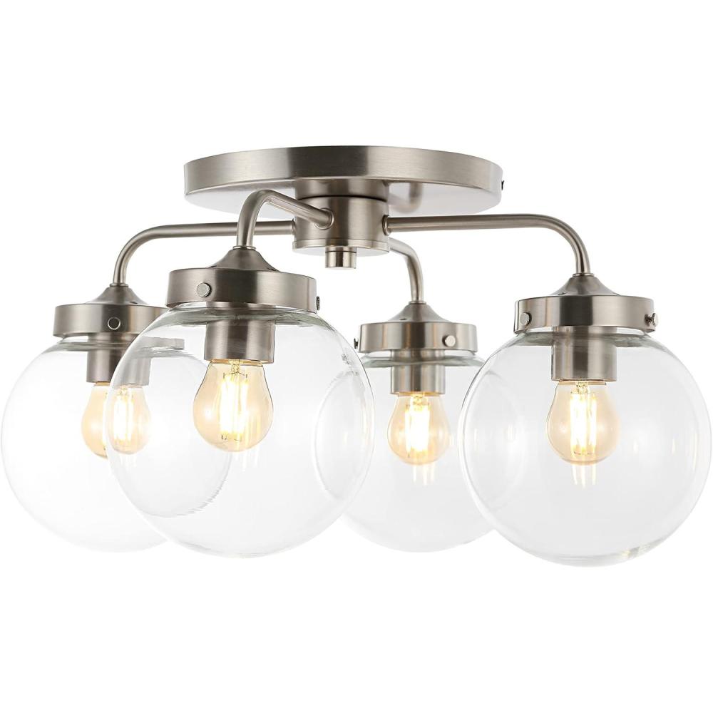imageJONATHAN Y JYL7569A Piper 18quot 4Light Farmhouse Rustic IronGlass LED Semi Flush Mount Coastal Contemporary 2700K Cozy Warm Light Kitchen Hallway Bathroom Bedroom Foyer Oil Rubbed BronzeClearNickel