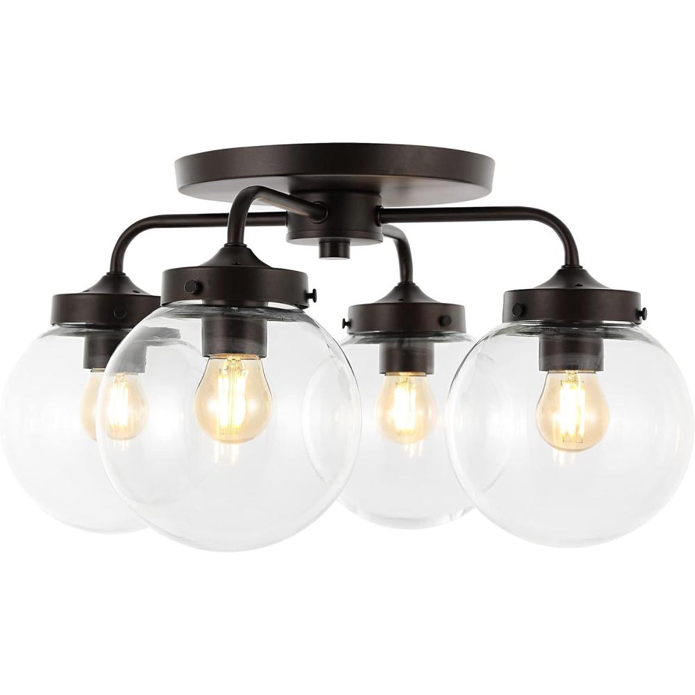imageJONATHAN Y JYL7569A Piper 18quot 4Light Farmhouse Rustic IronGlass LED Semi Flush Mount Coastal Contemporary 2700K Cozy Warm Light Kitchen Hallway Bathroom Bedroom Foyer Oil Rubbed BronzeClearOilRubbed Bronze