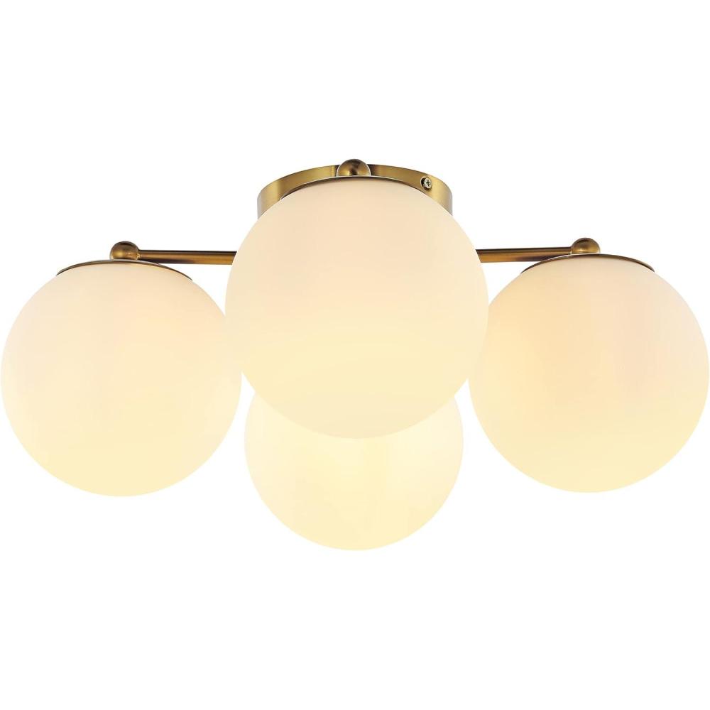 imageJONATHAN Y JYL7571A Orly 18quot 4Light Bohemian Farmhouse IronFrosted Glass LED Semi Flush Mount Modern Contemporary 2700K Cozy Warm Light Kitchen Hallway Bathroom Bedroom Foyer Brass GoldWhite