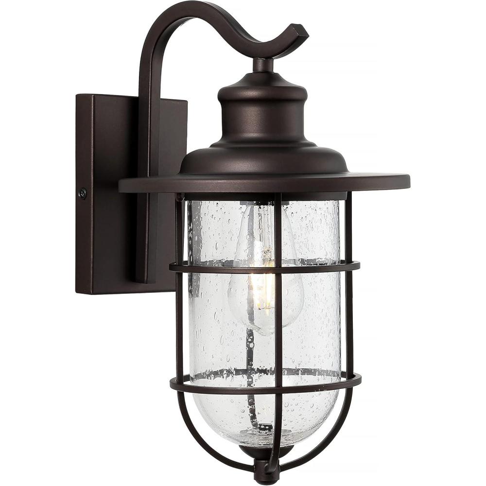 imageJONATHAN Y JYL7604A Westfield 105quot 1Light IronSeeded Glass Rustic Industrial Cage LED Outdoor Lantern Classic Cottage Traditional Transitional Patio Porch Doorway Oil Rubbed Bronze