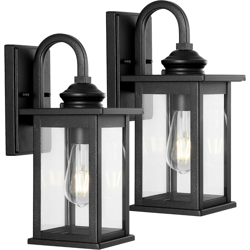 imageJONATHAN Y JYL7606ASET2 Cary 59quot 1Light IronGlass Traditional Modern Lantern LED Outdoor Lantern Classic Cottage Rustic Transitional Garage Patio Porch Doorway Entryway Black Set of 2
