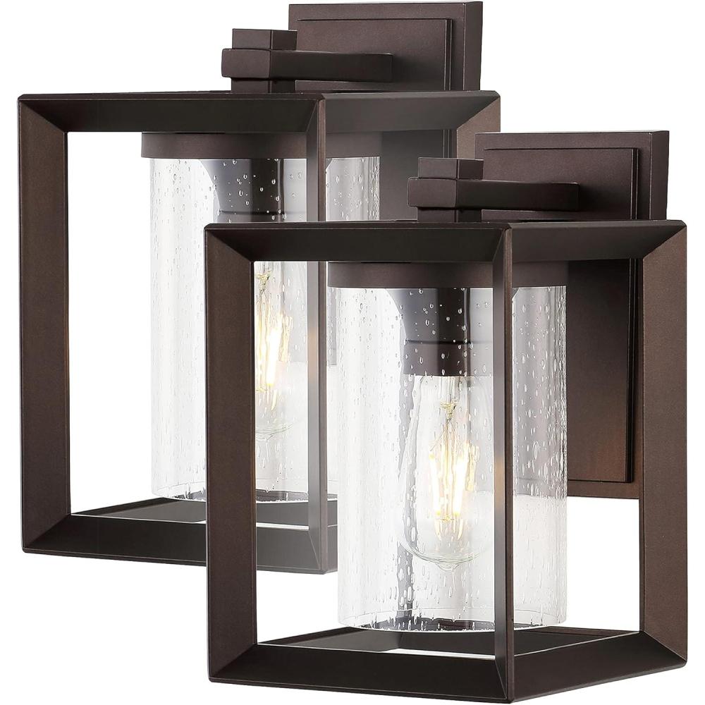 imageJONATHAN Y JYL7607ASET2 Vaughn 725quot 1Light IronGlass Modern Rustic Cube LED Outdoor Lantern French Country Industrial Transitional Garage Patio Porch Doorway Oil Rubbed Bronze Set of 2