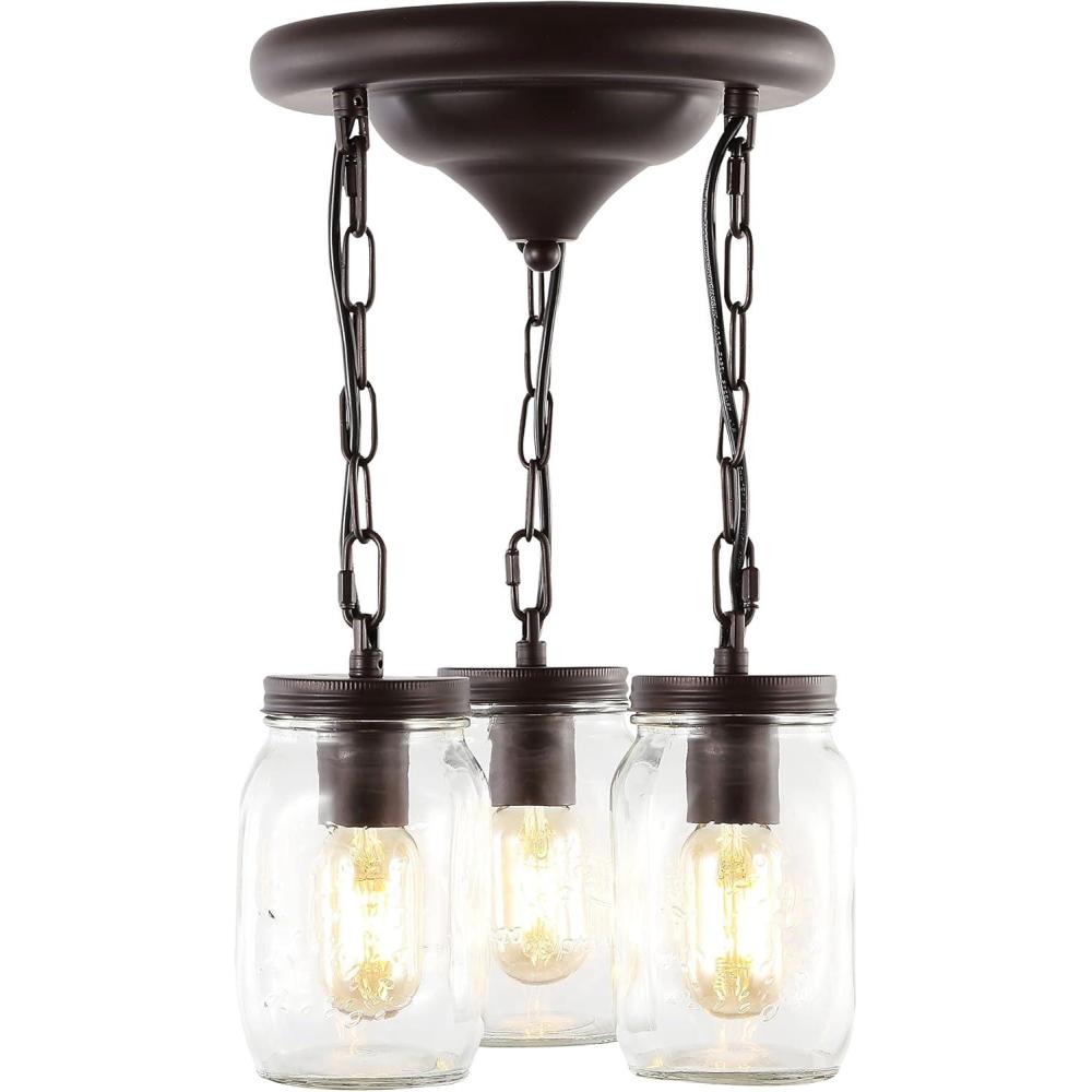 imageJONATHAN Y JYL7802A Gaines 11quot 3 Light Farmhouse Industrial Iron Mason Jar LED Semi Flush Mount Rustic 2700K Cozy Warm Light Kitchen Hallway Bathroom Oil Rubbed Bronze