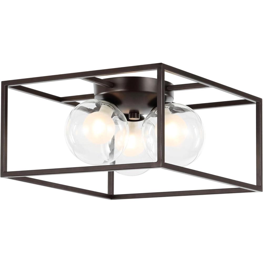 imageJONATHAN Y JYL7911A Kyle 14quot 3Light Modern Farmhouse MetalIron OpenCaged LED Flush Mount for Bedroom Living Room Kitchen Office Oil Rubbed Bronze