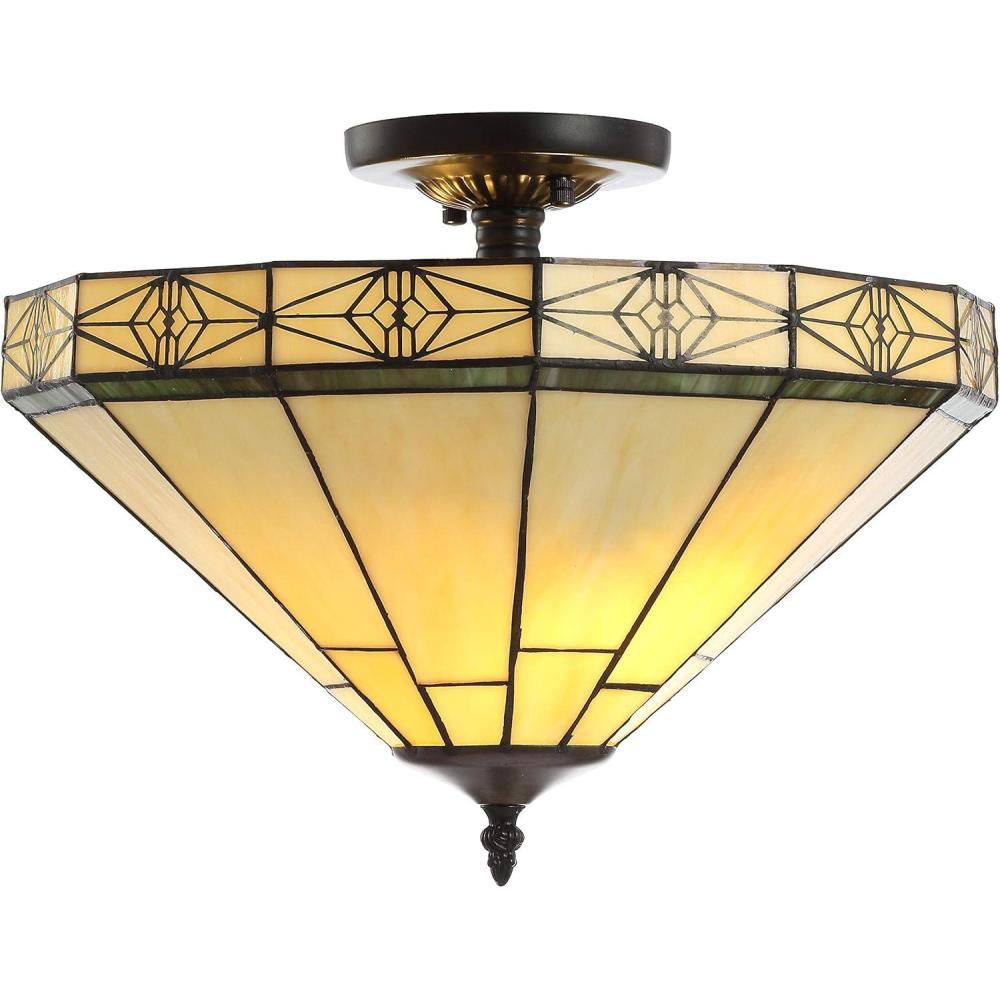 imageJONATHAN Y JYL8026A Jasmine 16quot TiffanyStyle GlassMetal LED SemiFlush Mount Traditional Dimmable 2700K Cozy Warm Light for KitchenHallwayBathroomStairwell Cream