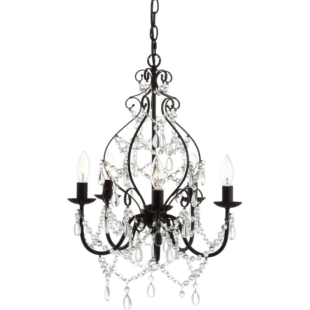 imageJONATHAN Y JYL9016A Maura 5Light 17quot CrystalMetal LED Chandelier TraditionalContemporaryTransitional Dimmable Adjustable for Dining Room Foyer Bedroom Black