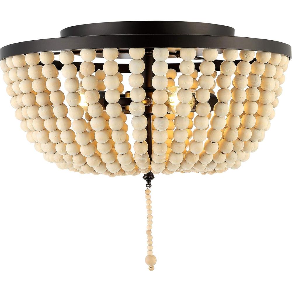 imageJONATHAN Y JYL9019B Allison 15quot Wood BeadedMetal LED Flush Mount Contemporary Transitional for Bedroom Livingroom Office Oil Rubbed BronzeOil Rubbed BronzeCream