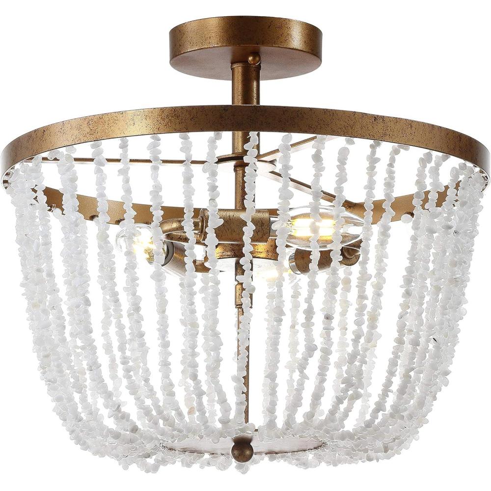 imageJONATHAN Y JYL9021A Georgian 15quot StoneMetal LED Flush Mount Contemporary Modern Transitional Office Living Room Family Room Dining Room Foyer Hallway Antique GoldWhite