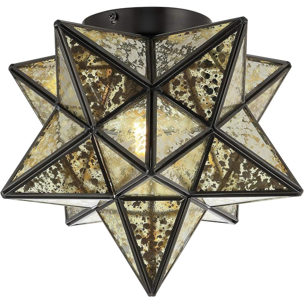 imageJONATHAN Y JYL9035D Stella 12quot Moravian Star MetalGlass LED Flush Mount Contemporary Dimmable for KitchenHallwayBathroomStairwell Oil Rubbed BronzeMercuryOil Rubbed BronzeMercury