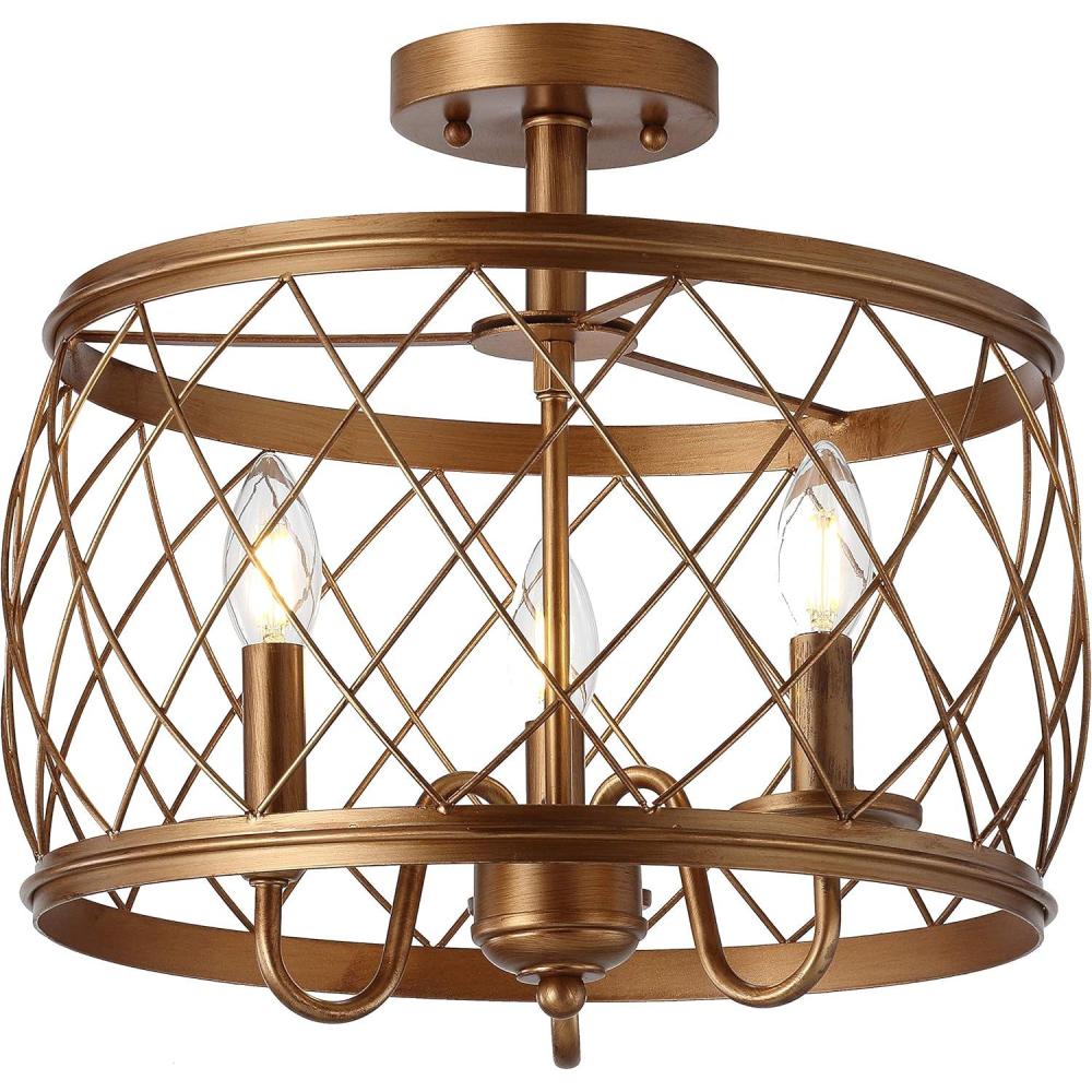 imageJONATHAN Y JYL9037B Eleanor 15quot 3 Metal LED Semi Flush Mount Ceiling Traditional Dimmable 2700K Cozy Warm Light for KitchenHallwayBathroomStairwell Oil Rubbed Bronze OilRubbed BronzeAntiqued Gold