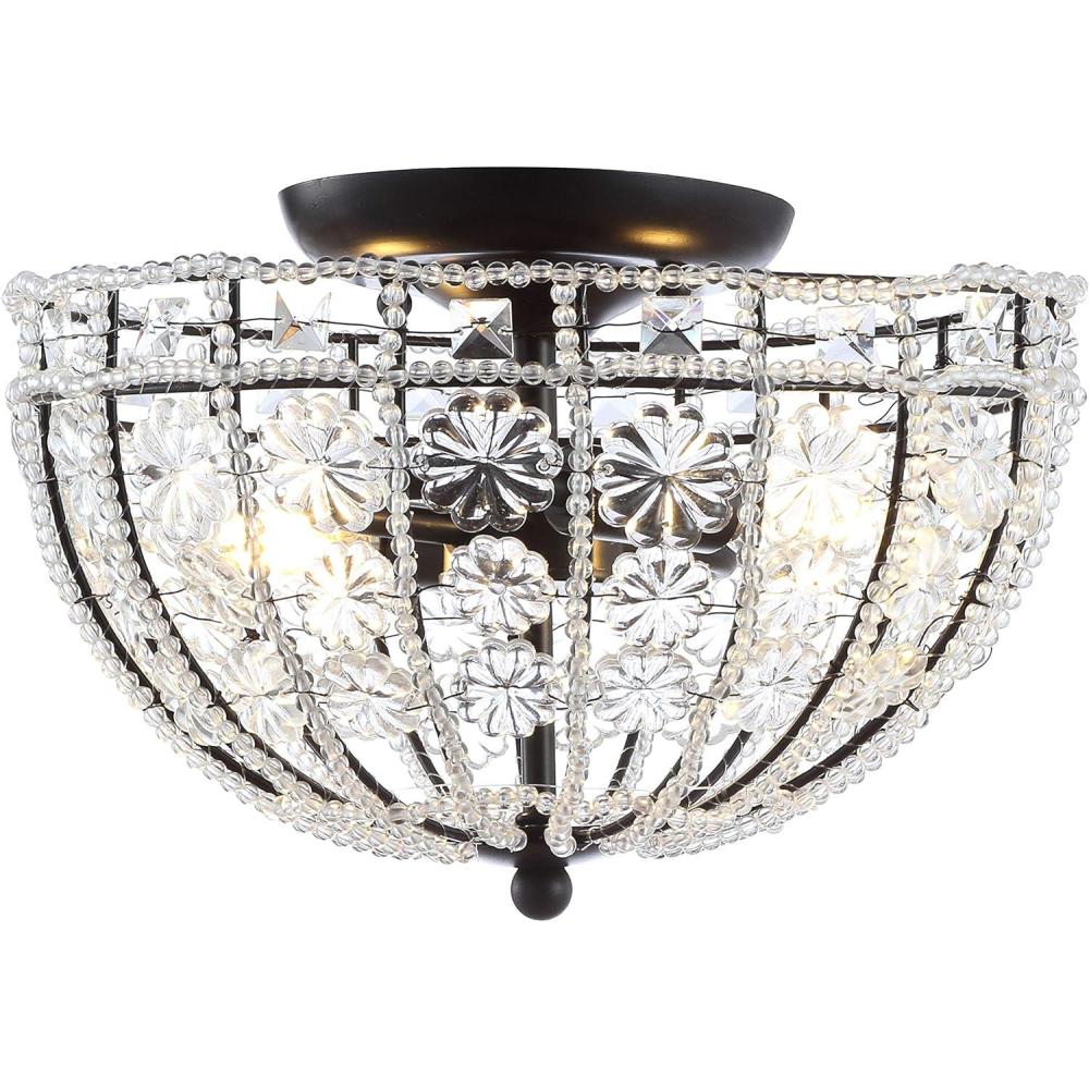 imageJONATHAN Y JYL9070A Billie 12quot Crystal Flower MetalAcrylic LED SemiFlush Mount GlamClassicTransitional Dimmable 2700K Cozy Warm Light for KitchenHallwayBathroomStairwell BlackClear