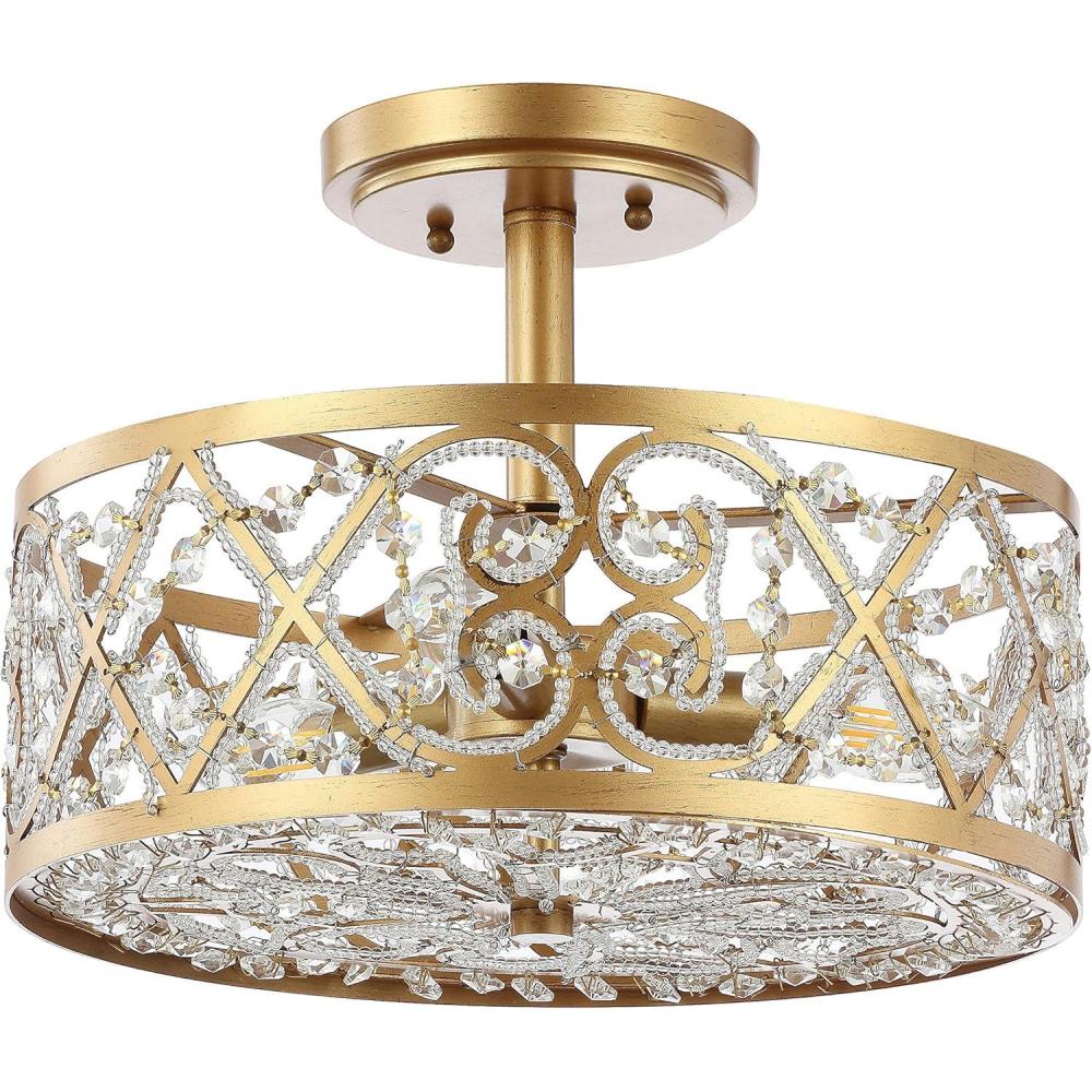 imageJONATHAN Y JYL9071A Leila 3Light 1325quot IronCrystal Modern Glam LED Flush Mount ClassicDesignerGlamTraditional Dimmable 2700K Cozy Warm Light for KitchenHallwayBathroomStairwell Gold