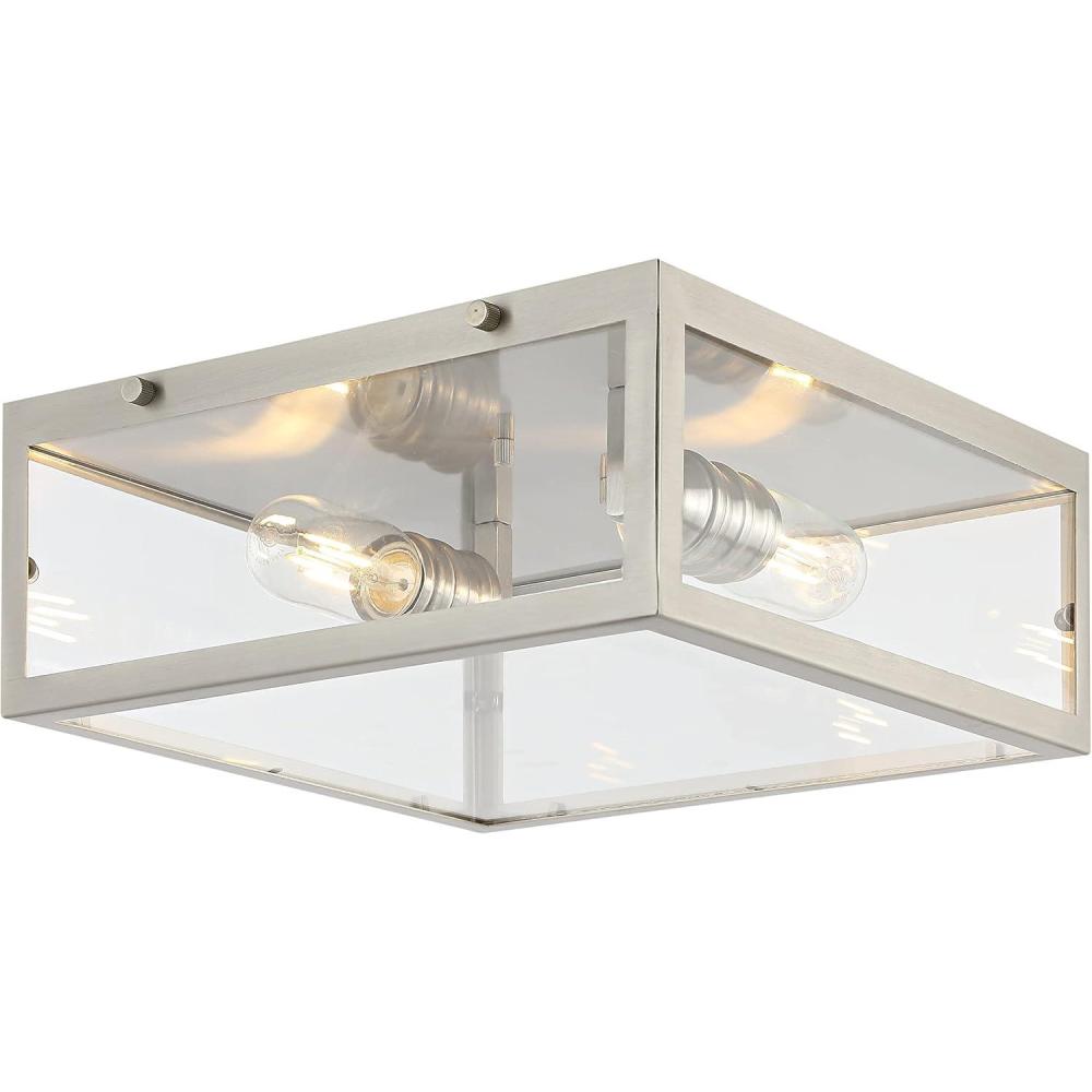 imageJONATHAN Y JYL9501C Grayson 12quot 2Light Bohemian Farmhouse IronGlass LED Flush Mount Transitional Rustic 2700K Cozy Warm Light Kitchen Hallway Bathroom Stairwell Entryway Foyer Brass GoldClearNickel