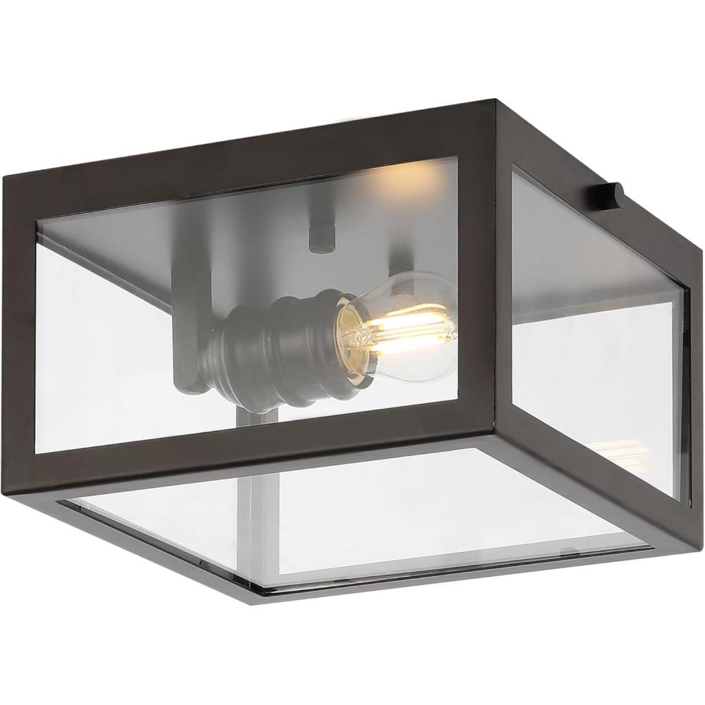 imageJONATHAN Y JYL9501C Grayson 12quot 2Light Bohemian Farmhouse IronGlass LED Flush Mount Transitional Rustic 2700K Cozy Warm Light Kitchen Hallway Bathroom Stairwell Entryway Foyer Brass GoldClearOilRubbed Bronze