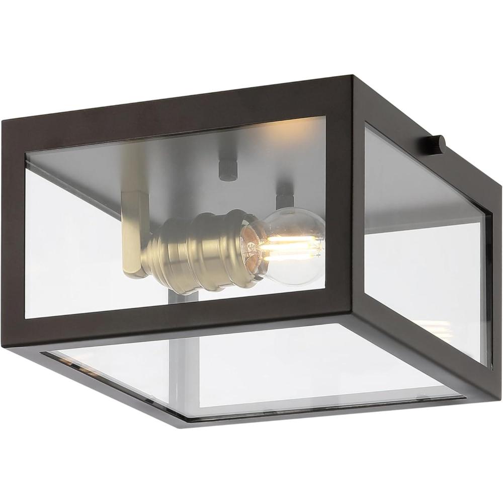 imageJONATHAN Y JYL9501C Grayson 12quot 2Light Bohemian Farmhouse IronGlass LED Flush Mount Transitional Rustic 2700K Cozy Warm Light Kitchen Hallway Bathroom Stairwell Entryway Foyer Brass GoldClearOil Rubbed BronzeBrass Gold