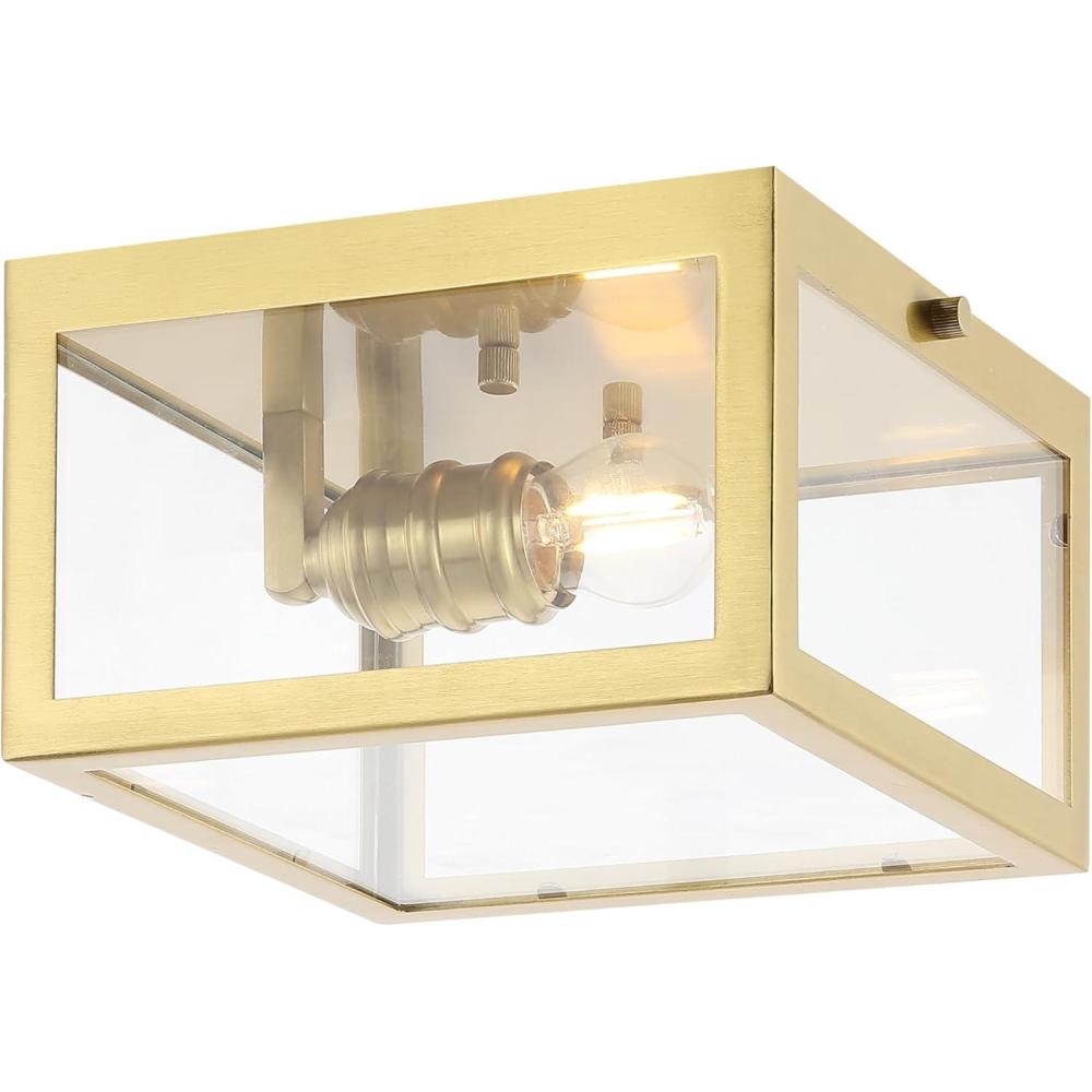 imageJONATHAN Y JYL9501C Grayson 12quot 2Light Bohemian Farmhouse IronGlass LED Flush Mount Transitional Rustic 2700K Cozy Warm Light Kitchen Hallway Bathroom Stairwell Entryway Foyer Brass GoldClearBrass Gold