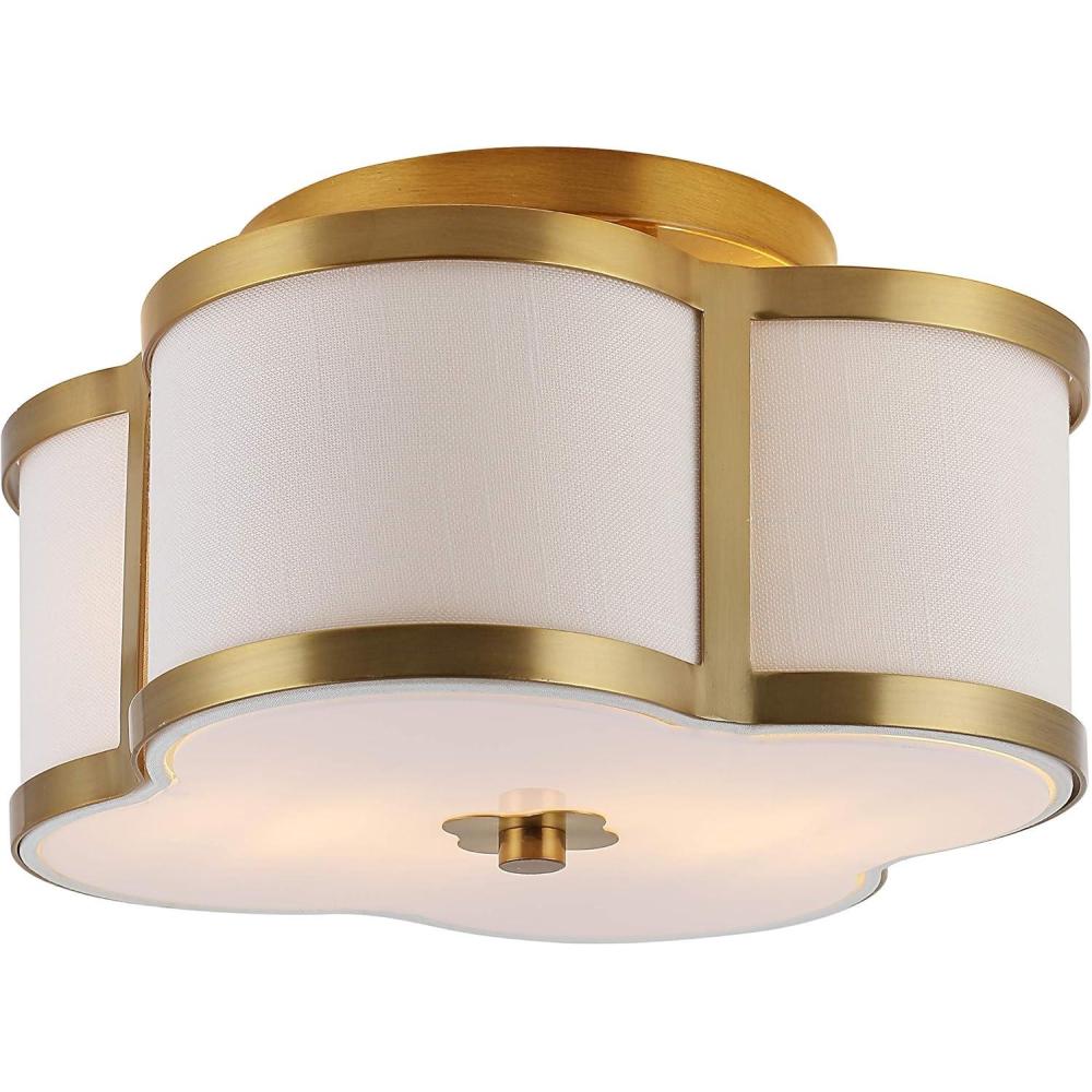 imageJONATHAN Y JYL9507B Quatrefoil Scalloped Shade Metal Classic LED Flush Mount Glam Dimmable for Kitchen Hallway Bathroom 2 Light Brass GoldBrass Gold