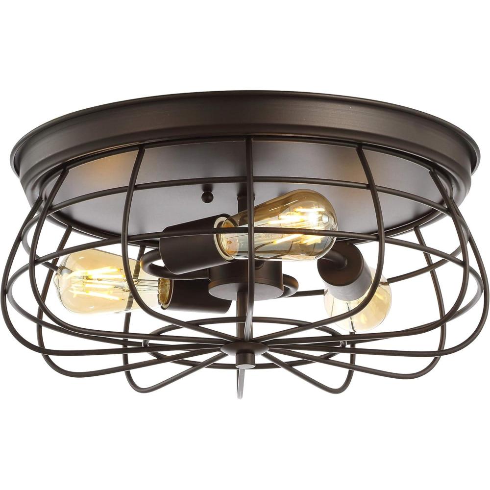 imageJONATHAN Y JYL9538A Calvia 157quot 3Light Farmhouse Metal Cage Flush Mount 2700K Farmhouse Rustic Cottage Industrial Transitional Office Living Room Bedroom Hallway Foyer Oil Rubbed Bronze
