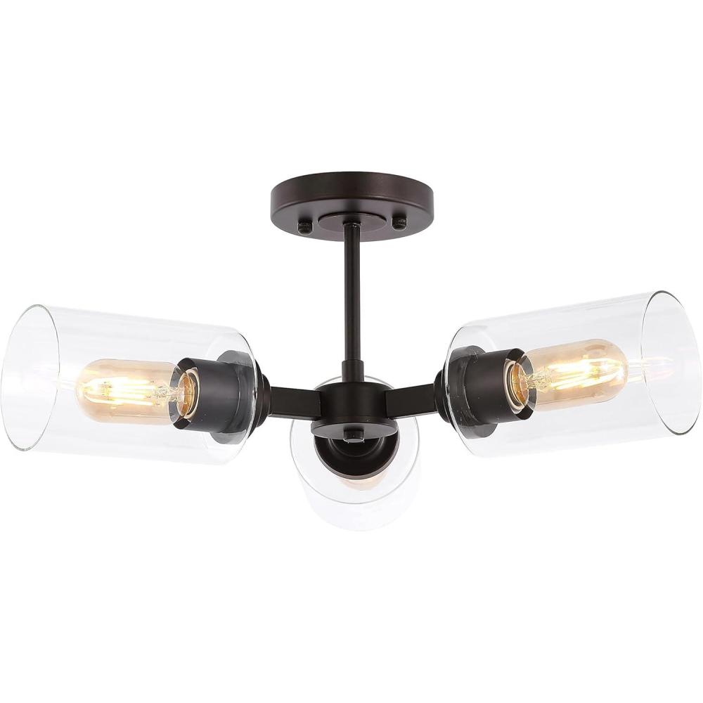 imageJONATHAN Y JYL9544A Jaynie 215quot 5Light Farmhouse Industrial Iron Cylinder LED Semi Flush Mount Modern Transitional Kitchen Hallway Bathroom Bedroom Entryway Foyer Brass GoldClearOilRubbed Bronze