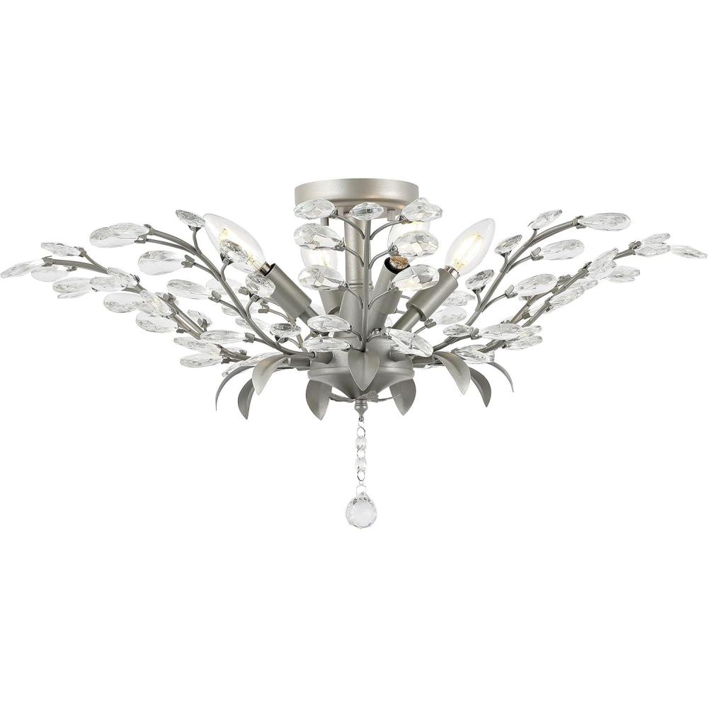 imageJONATHAN Y JYL9550A Elisana 26quot 4Light Contemporary Bohemian IronAcrylic LED Semi Flush Mount Industrial Modern 2700K Cozy Warm Light Kitchen Hallway Bathroom Stairwell Silver GrayClear