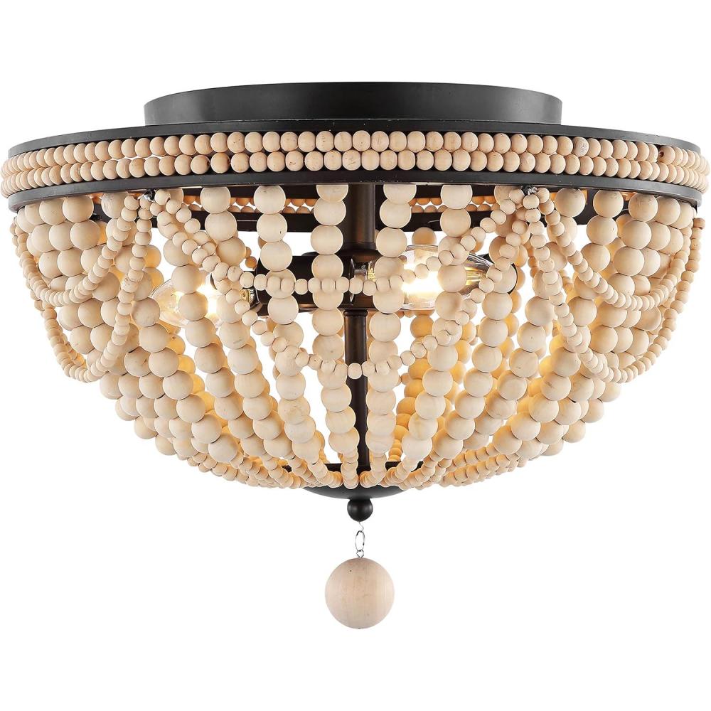 imageJONATHAN Y JYL9903A Dune Wood Bead 1525quot 3Light Bohemian Farmhouse Iron LED Semi Flush Mount Transitional Rustic Kitchen Hallway Bathroom Bedroom Entryway Foyer Oil Rubbed BronzeLight Taupe