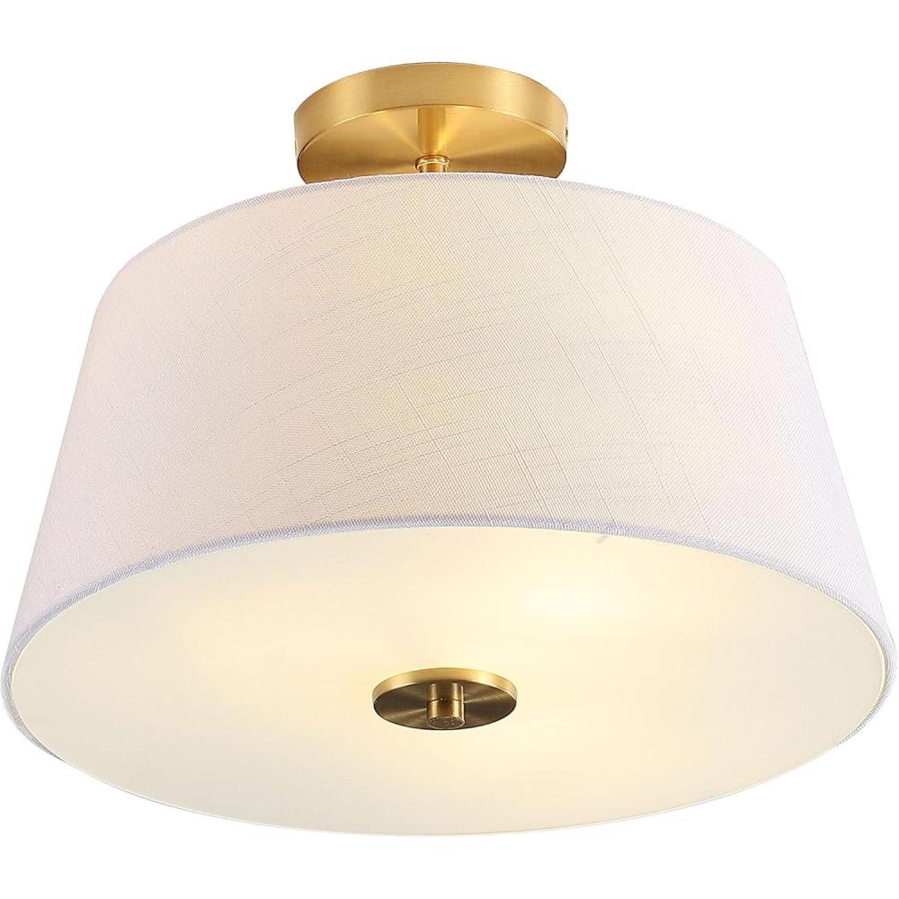 imageJONATHAN Y JYL9922A Isabella 15quot 3Light Modern Midcentury Iron LED Semi Flush Mount Contemporary French Country 2700K Cozy Warm Light Kitchen Hallway Bathroom Bedroom Foyer Brass GoldWhite