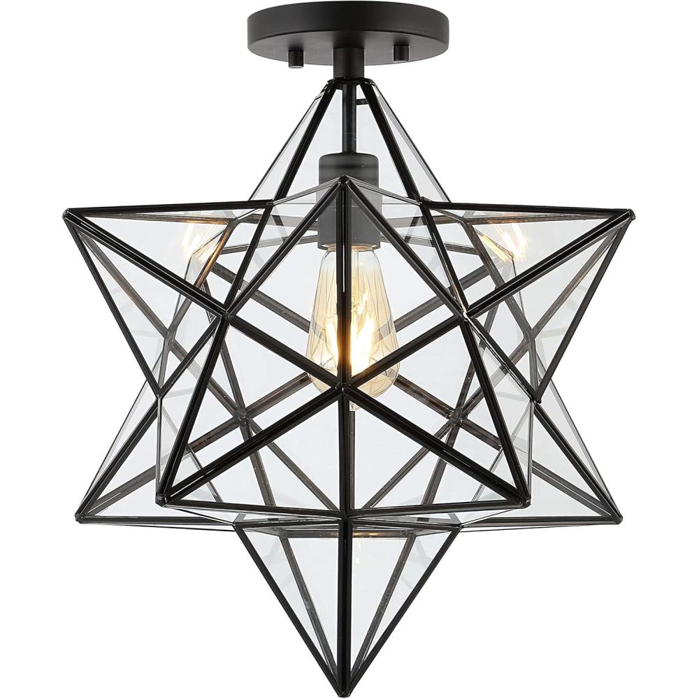 imageJONATHAN Y JYL9923A Ava 145quot 1Light Farmhouse Bohemian IronGlass LED Semi Flush Mount Modern Contemporary 2700K Cozy Warm Light Kitchen Hallway Bathroom Bedroom Entryway Foyer BlackClear