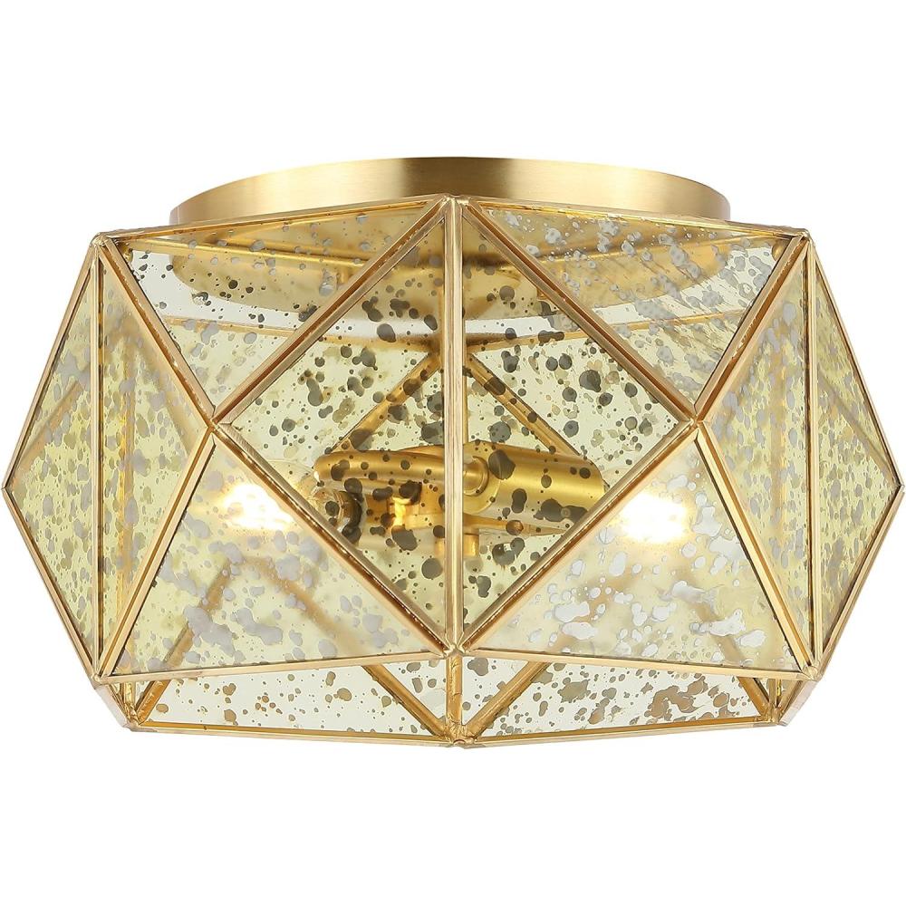 imageJONATHAN Y JYL9927A Violet 125quot 2Light Industrial Vintage IronGlass LED Flush Mount Farmhouse Modern 2700K Cozy Warm Light Kitchen Hallway Bathroom Stairwell Entryway Foyer Brass Gold