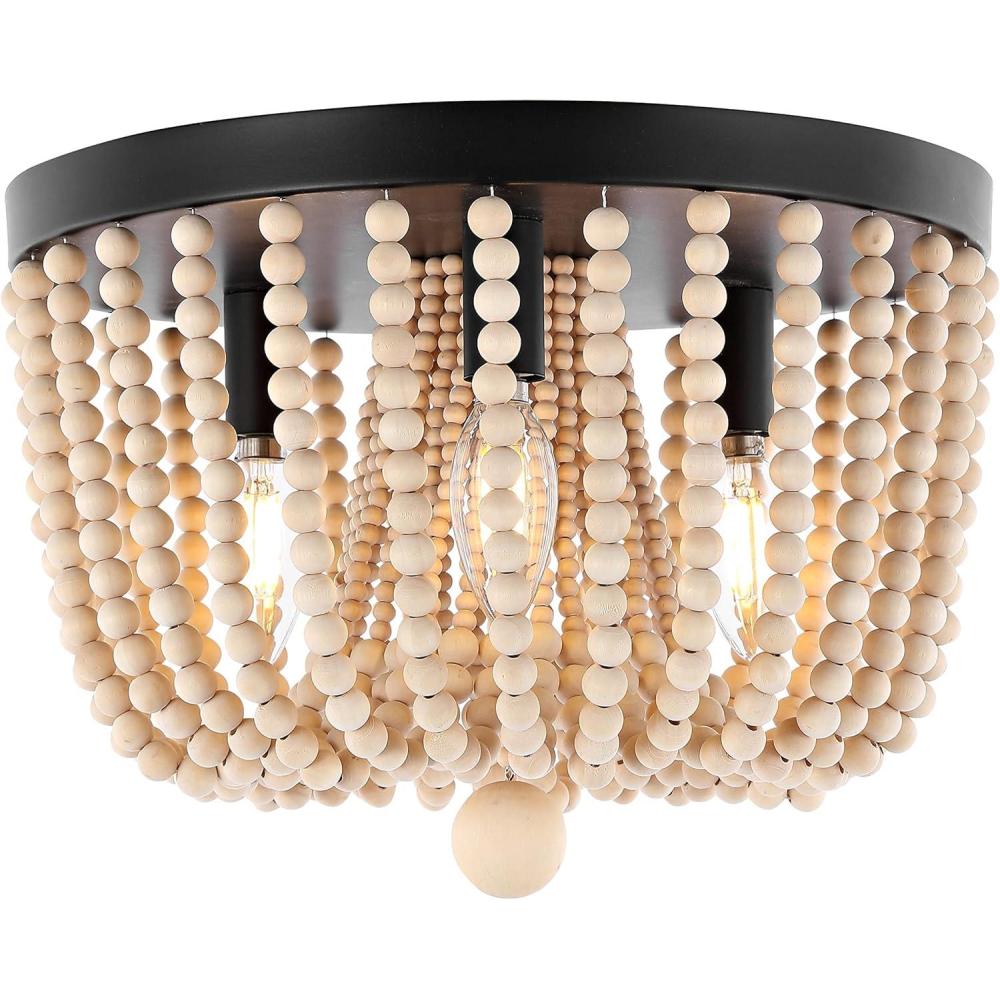 imageJONATHAN Y JYL9929A Eivissa 13quot 3Light Coastal Farmhouse IronWood Bead LED Flush Mount Modern Contemporary 2700K Cozy Warm Light Kitchen Hallway Bathroom Stairwell Foyer Oil Rubbed Bronze