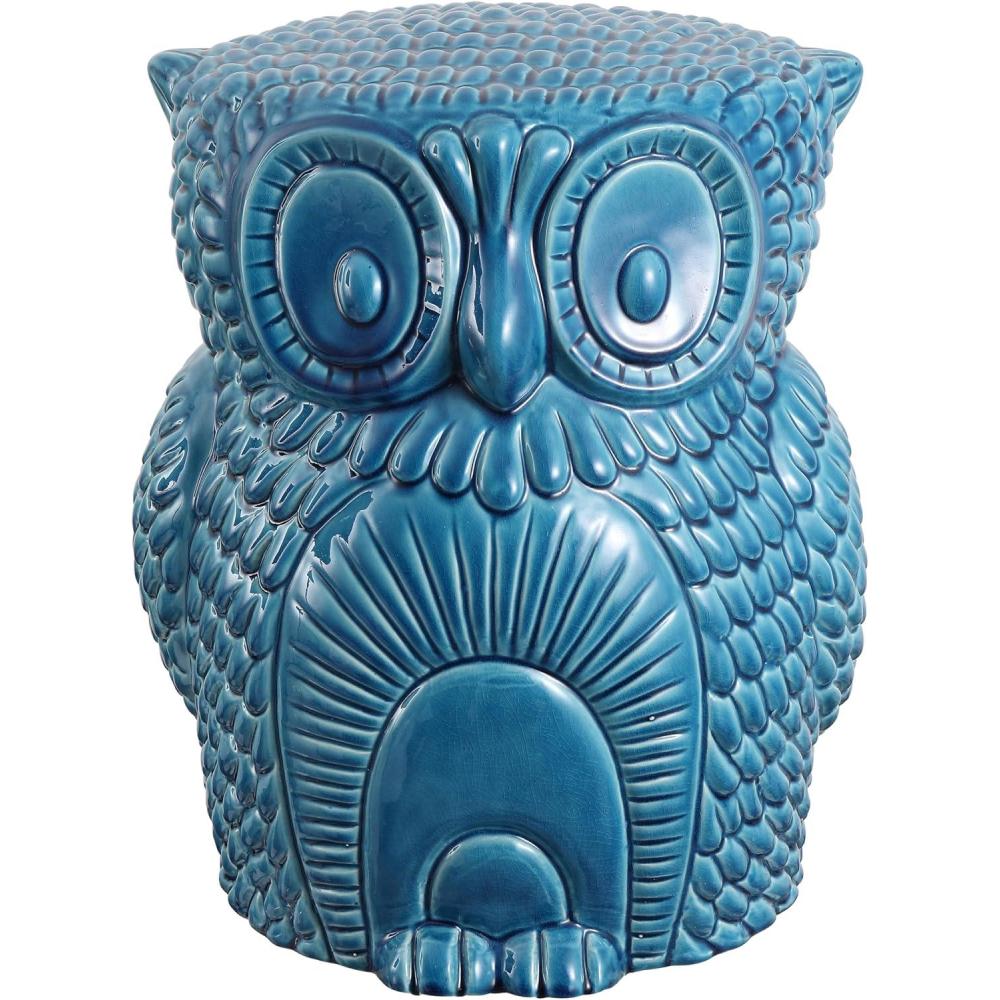 imageJONATHAN Y TBL1035B Millie 175quot Classic Vintage Ceramic IndoorOutdoor Owl Garden Stool Bohemian Coastal Cottage Traditional SpillProof Living Room Garden Room Patio Blue CracksBlue Cracks