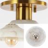 JONATHAN Y JYL1207A Amara 10″ 1-Light Mid-Century Classic Alabaster/Iron LED Semi Flush Mount, for Bedroom, Living Room, Kitchen, Office, White/Brass Gold
